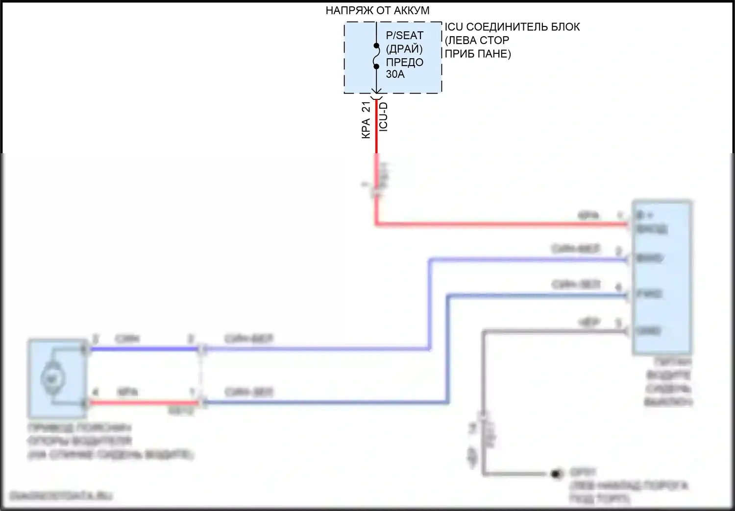 Tucson Hyundai IV (2020-2024): Электросхема сиденья водителя с электроприводом, 2-сторонняя 