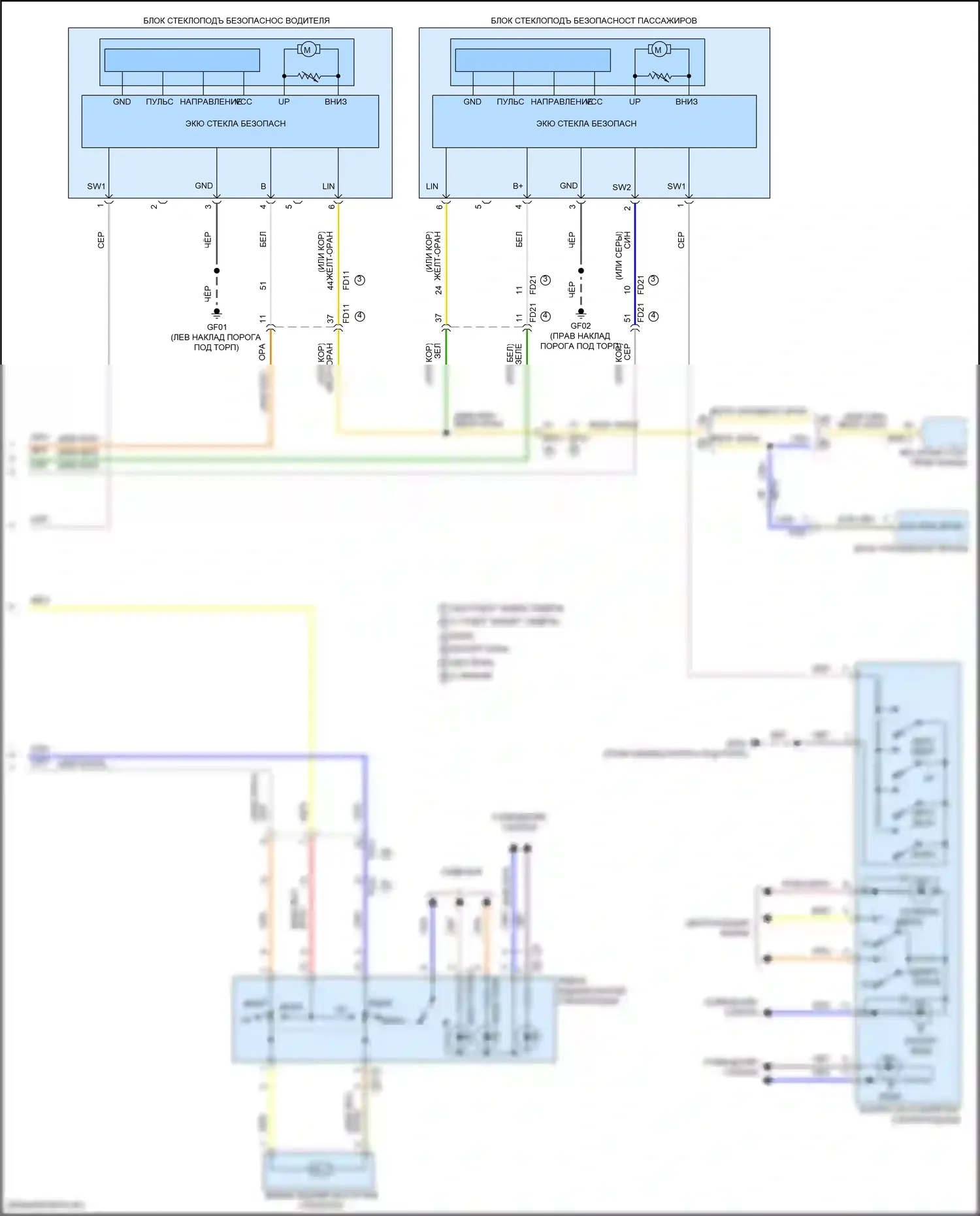 Tucson Hyundai IV (2020-2024): Электросхема стеклоподъемников, с передними предохранительными стеклоподъемниками (2 из 2) 