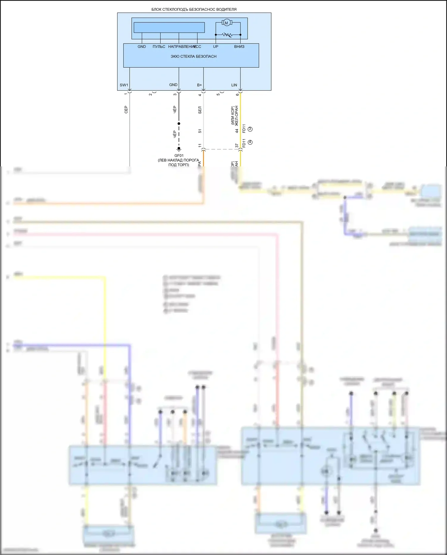 Tucson Hyundai IV (2020-2024): Электросхема стеклоподъемников, с стёклами безопасности водителя (2 из 2) 