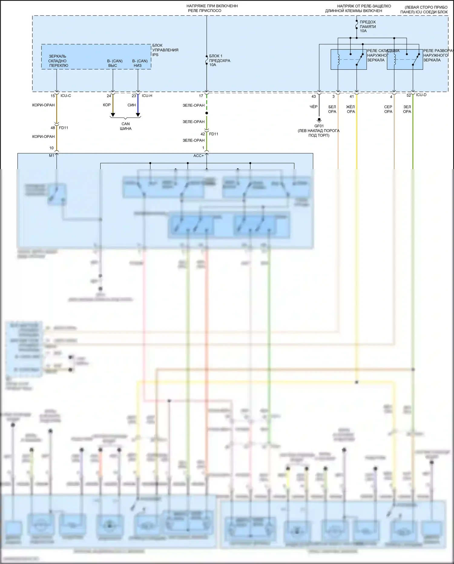 Tucson Hyundai IV (2020-2024): 1,6-литровый турбогибрид, управление зеркалами заднего вида электросхема соединений 