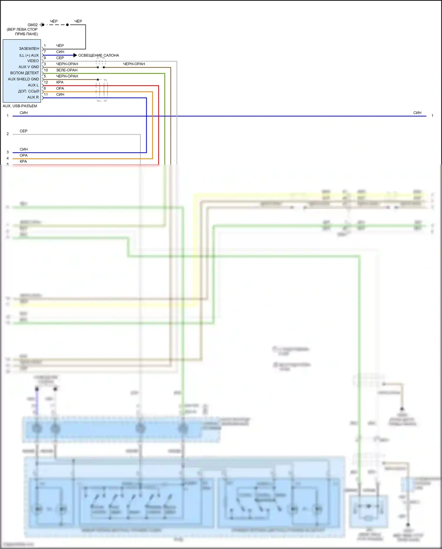 Veloster Hyundai I рестайлинг (2015-2017): Электросхема магнитолы, стандартная с усилителем (2 из 3) 