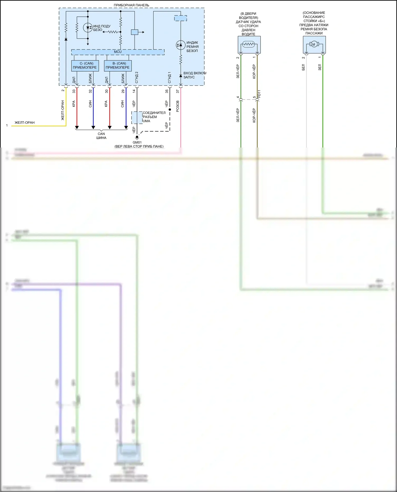 Veloster Hyundai I рестайлинг (2015-2017): Электросхема подушек безопасности (2 из 3) 