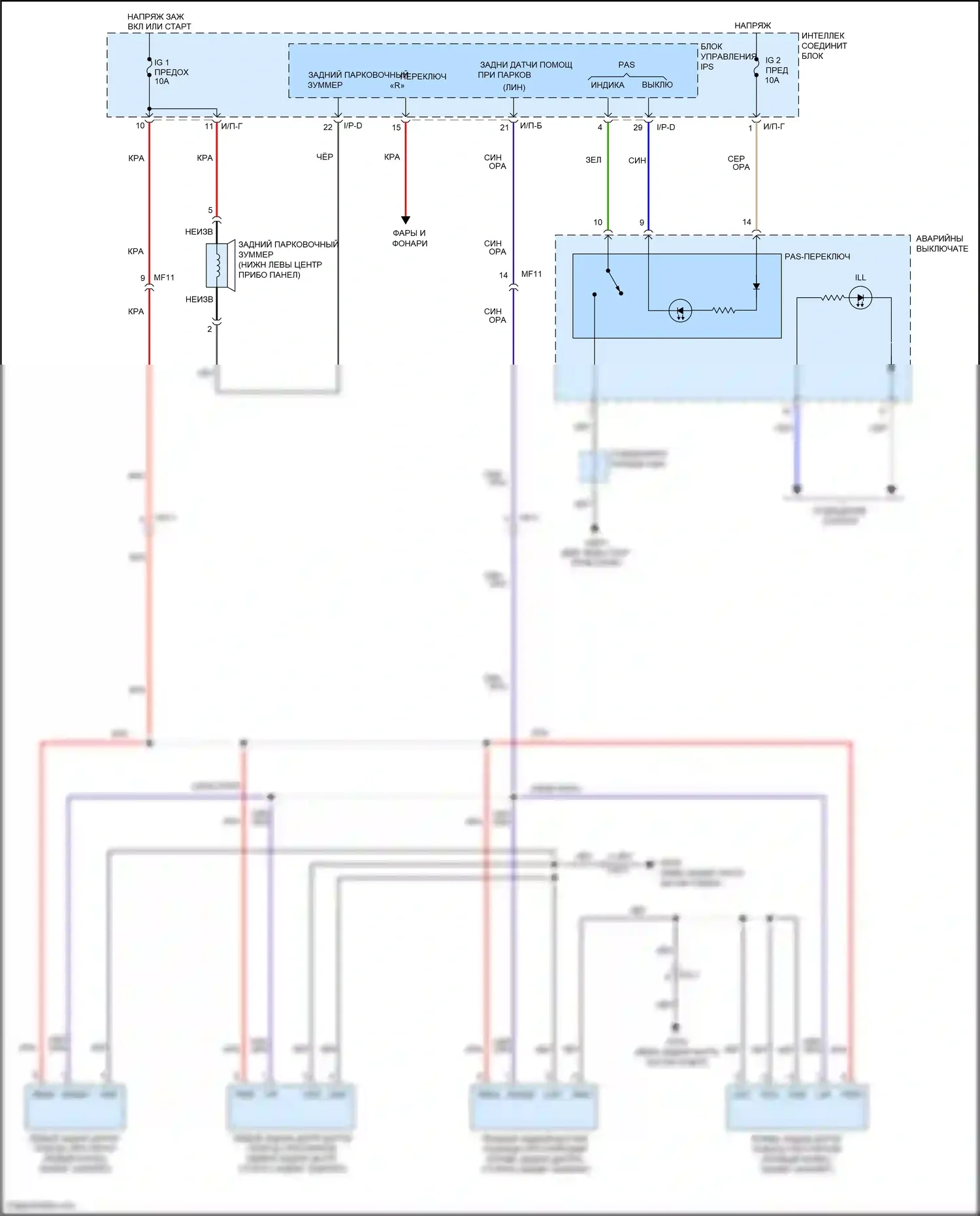 Veloster Hyundai I рестайлинг (2015-2017): Электросхема парктроника 