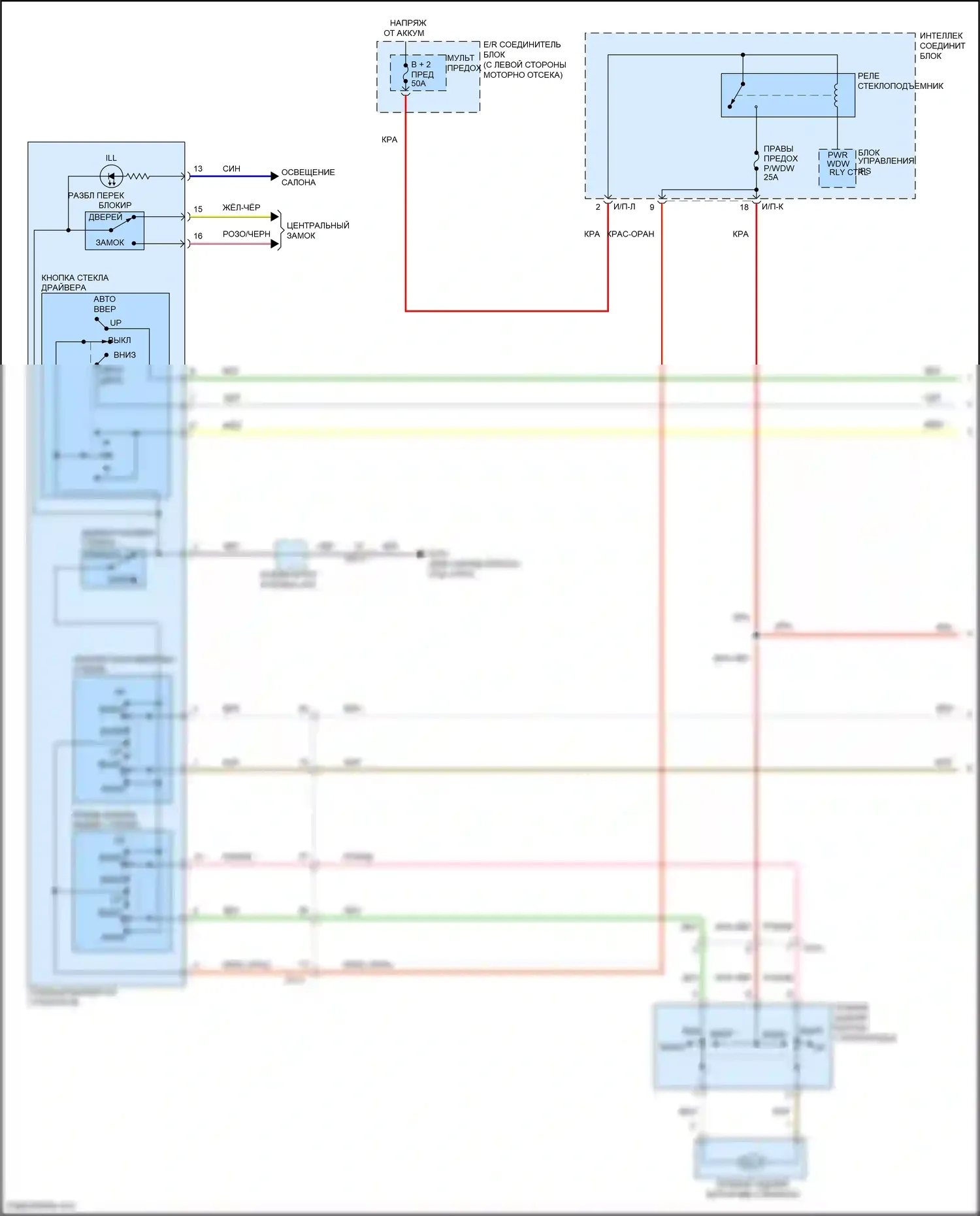 Veloster Hyundai I рестайлинг (2015-2017): Электросхема стеклоподъемников, с предохранительными стеклоподъемниками (1 из 2) 