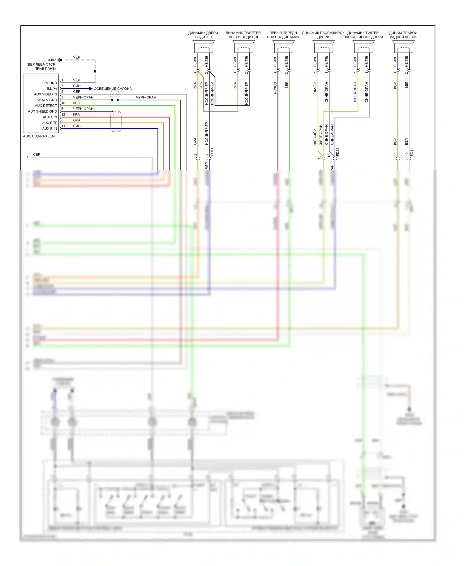 Veloster Hyundai I (2011-2015): Электросхема магнитолы, без усилителя (2 из 2) 