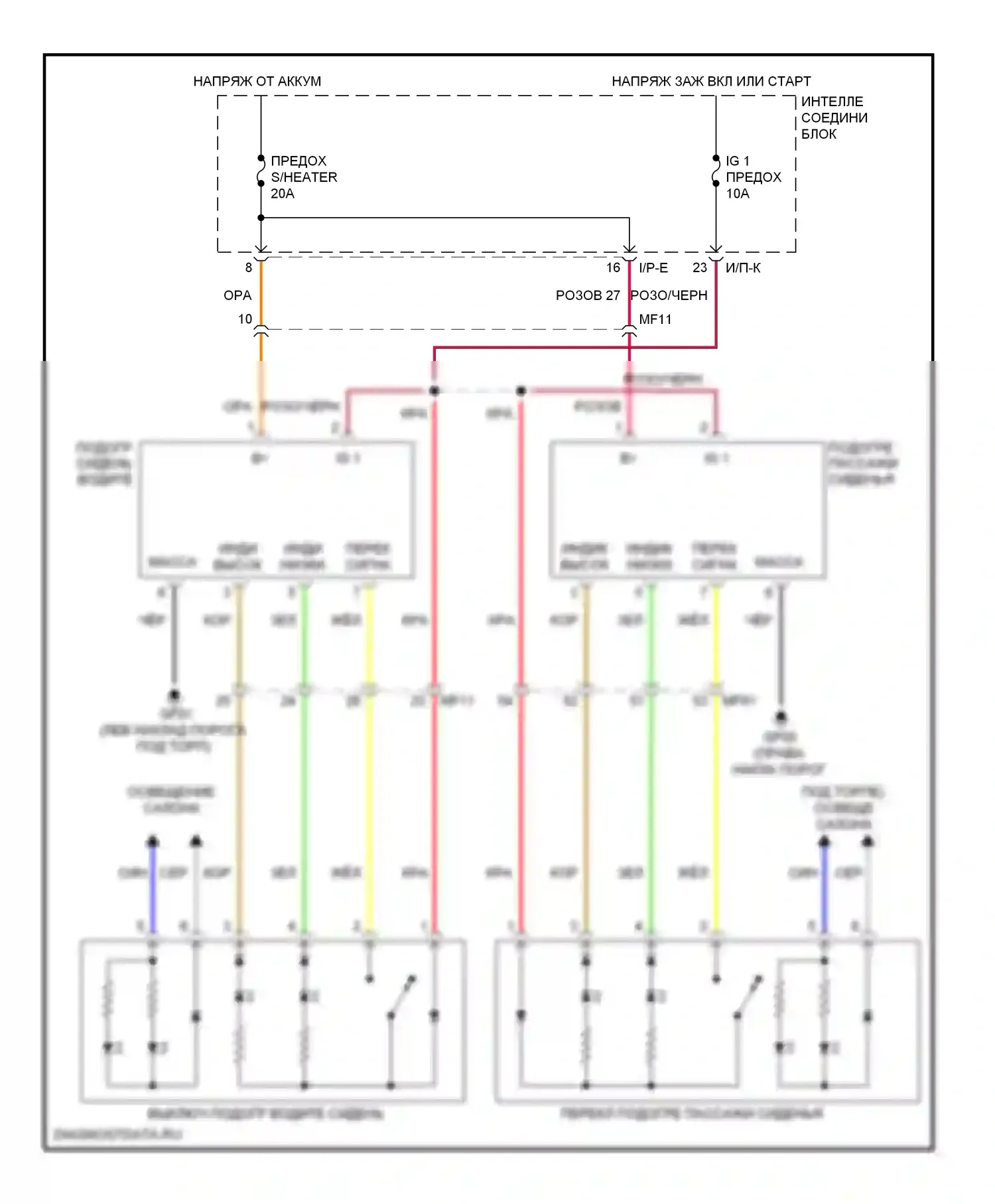 Veloster Hyundai I (2011-2015): Электросхема обогреваемых сидений 