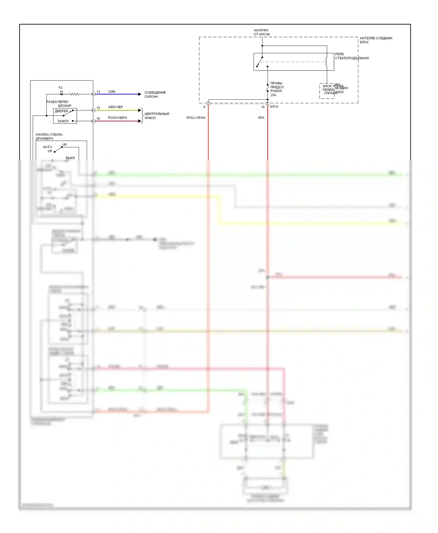 Veloster Hyundai I (2011-2015): Электросхема стеклоподъемников, с предохранительными стеклоподъемниками (1 из 2) 