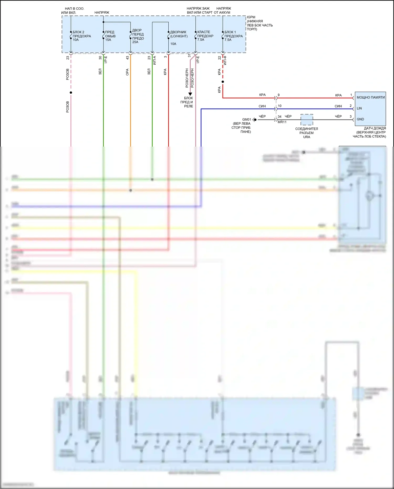 Veloster Hyundai II (2018-2024): Электросхема передних дворников и омывателей (2 из 2) 