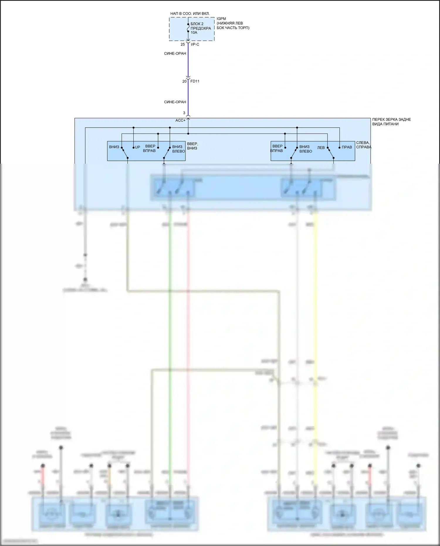 Veloster Hyundai II (2018-2024): Электросхема управления зеркалами заднего вида 
