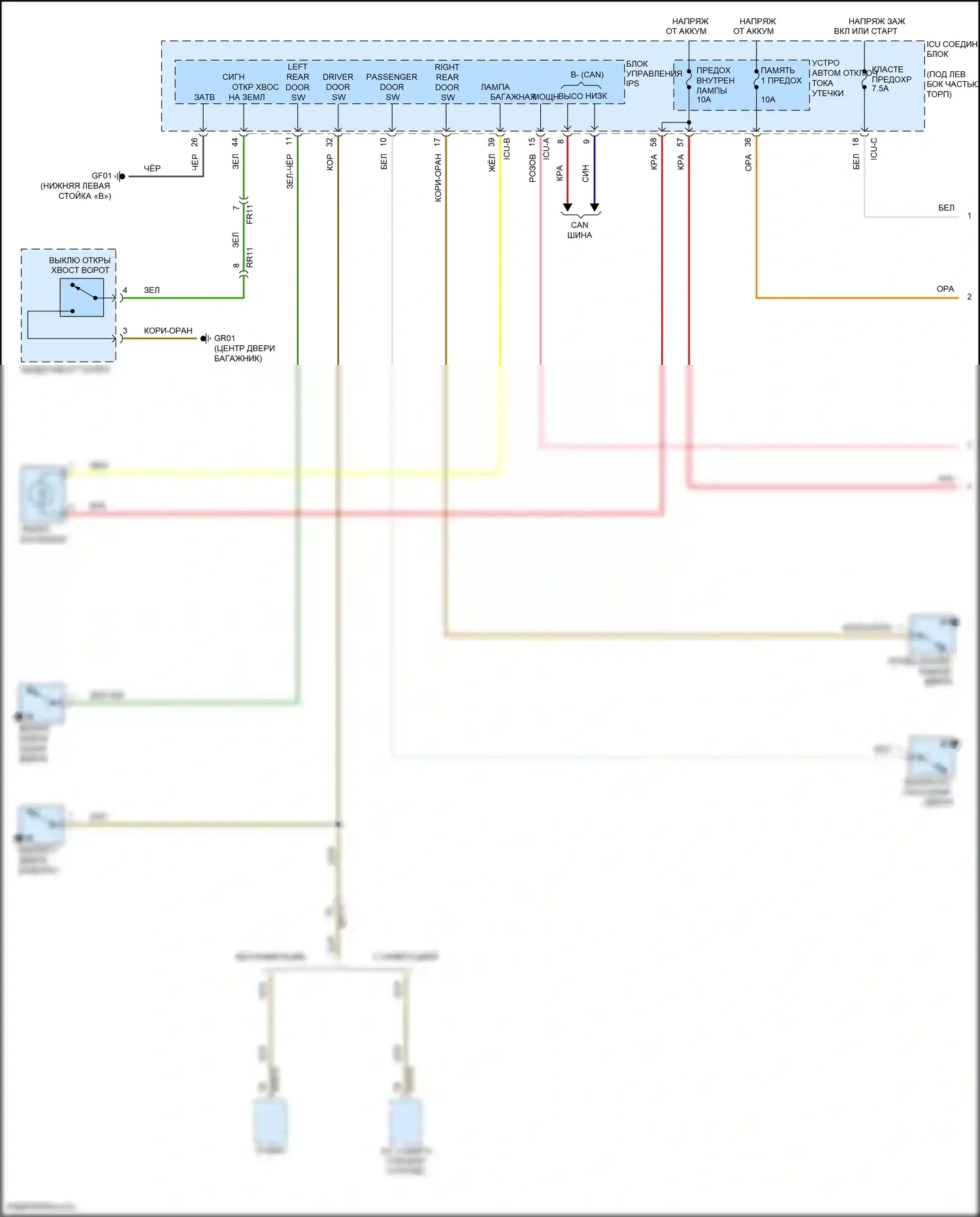 Venue Hyundai I (2019-2024): Электросхема освещения салона (1 из 2) 