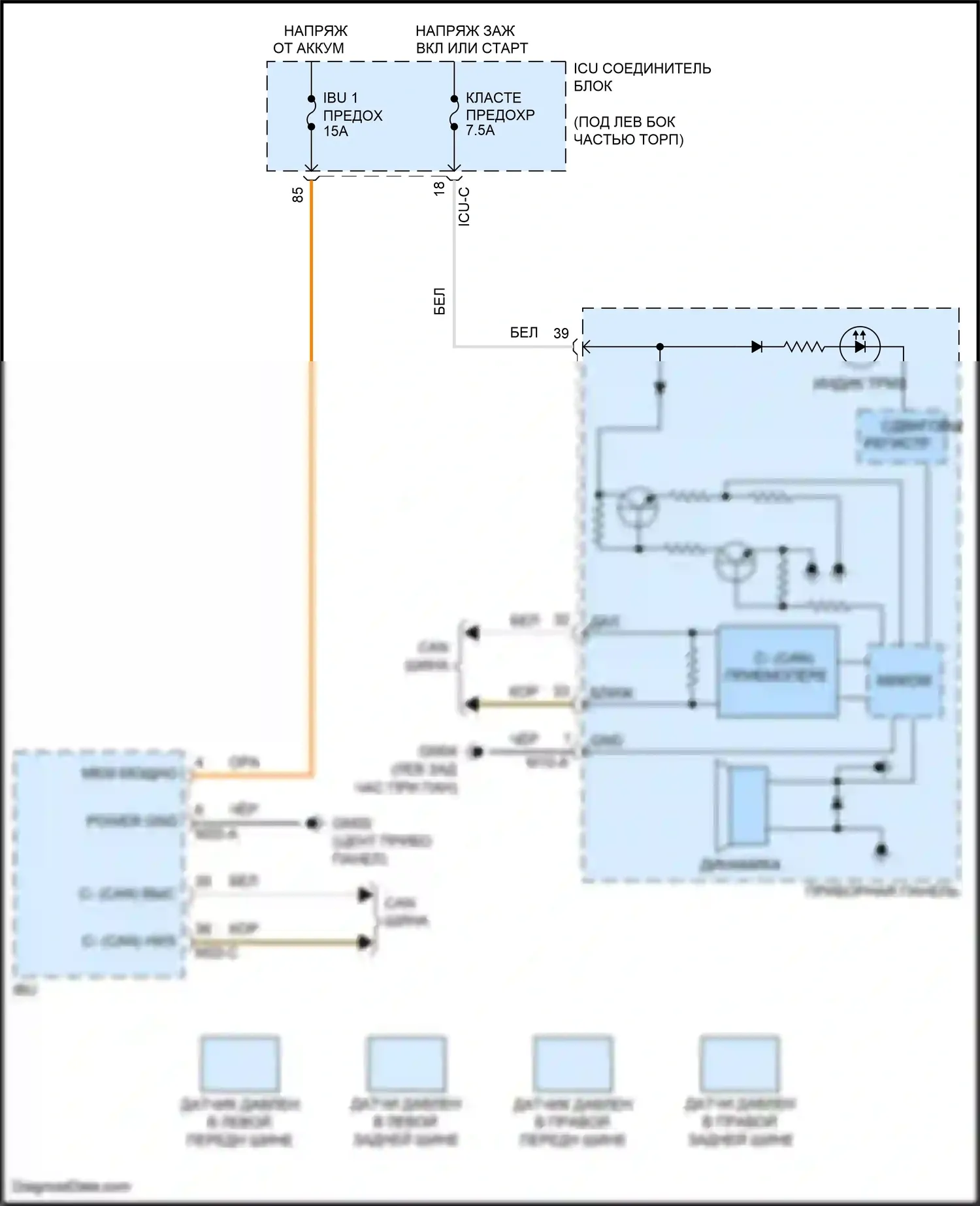 Venue Hyundai I (2019-2024): Электросхема контроля давления в шинах 