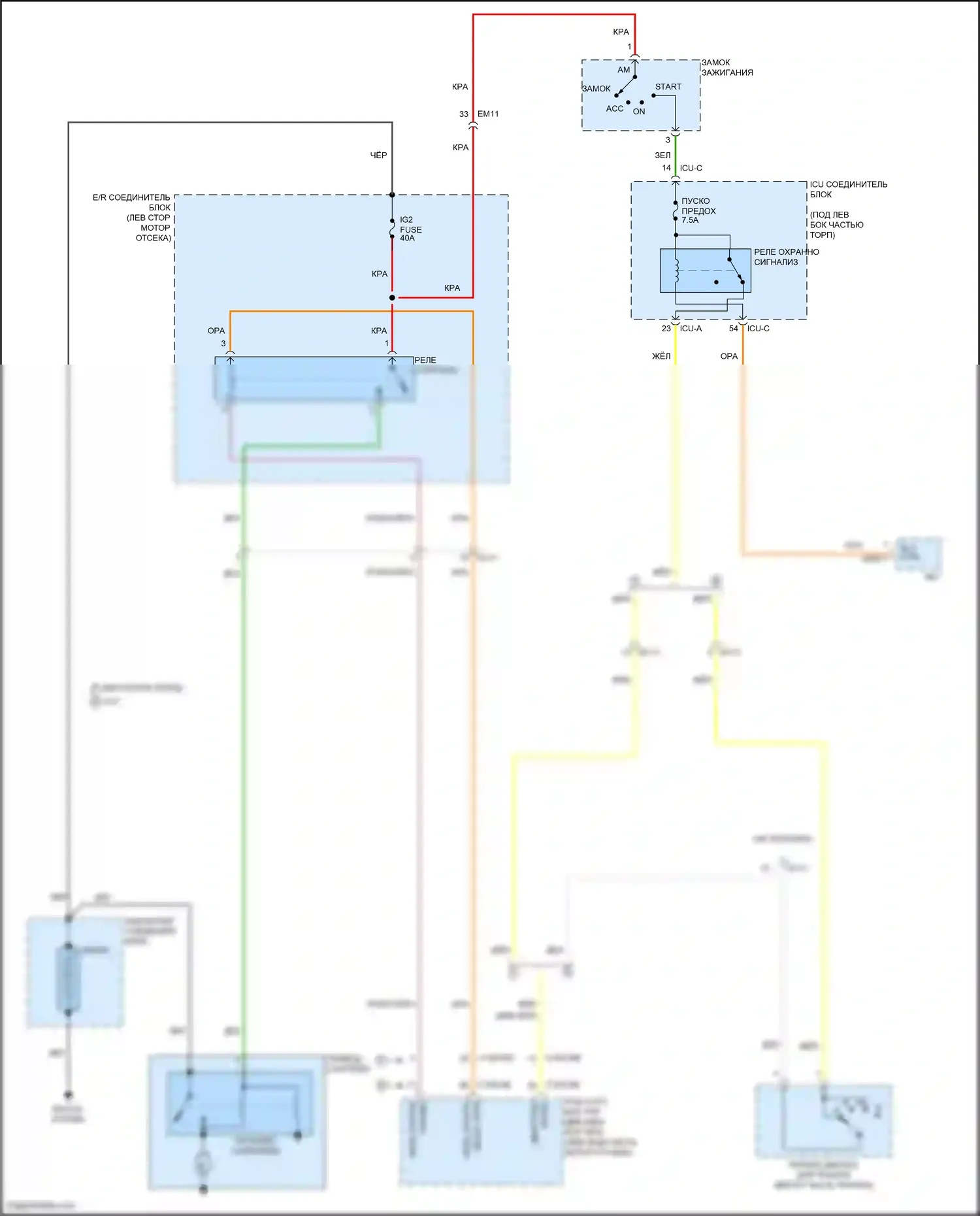 Venue Hyundai I (2019-2024): Электросхема стартера, без смарт-ключа 