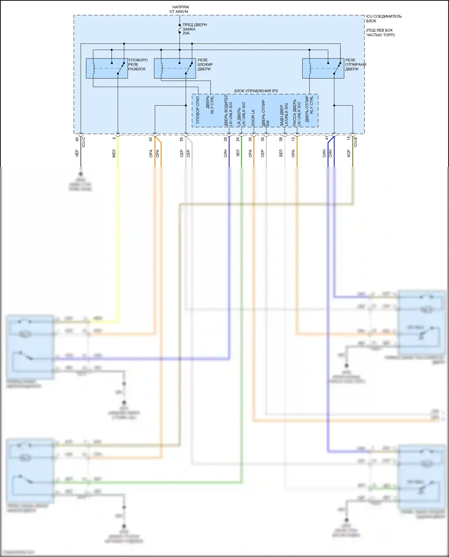 Venue Hyundai I (2019-2024): Электросхема центрального замка (1 из 2) 