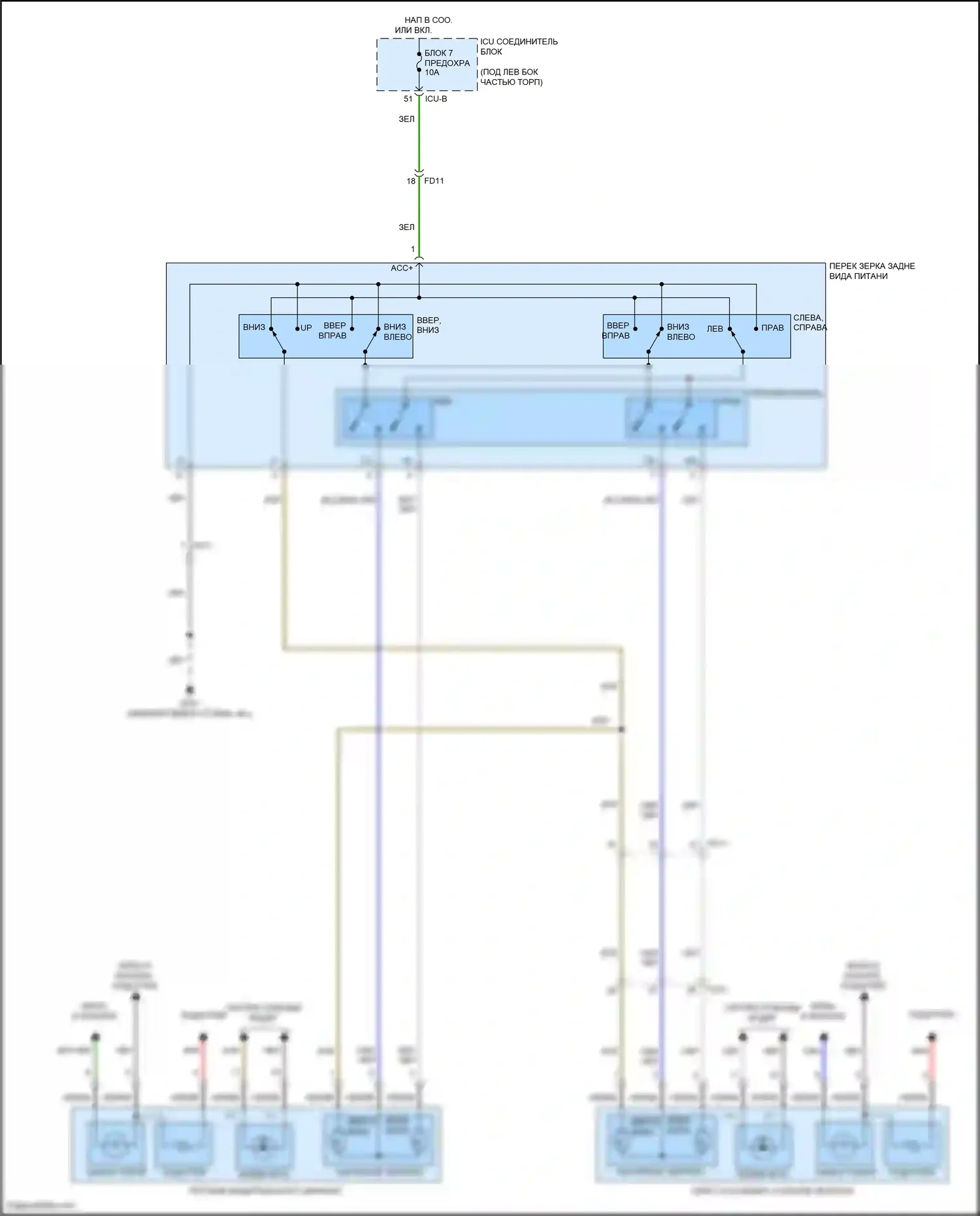 Venue Hyundai I (2019-2024): Электросхема управления зеркалами заднего вида 