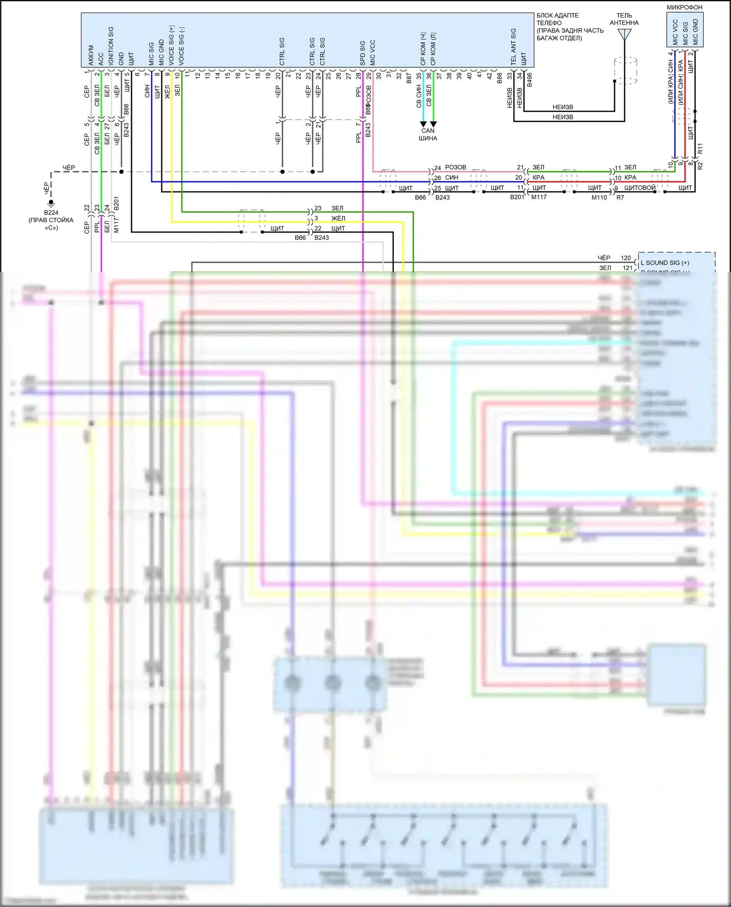 FX50 Infiniti II рестайлинг (2011-2013): Электросхема магнитолы, без навигации (2 из 4) 
