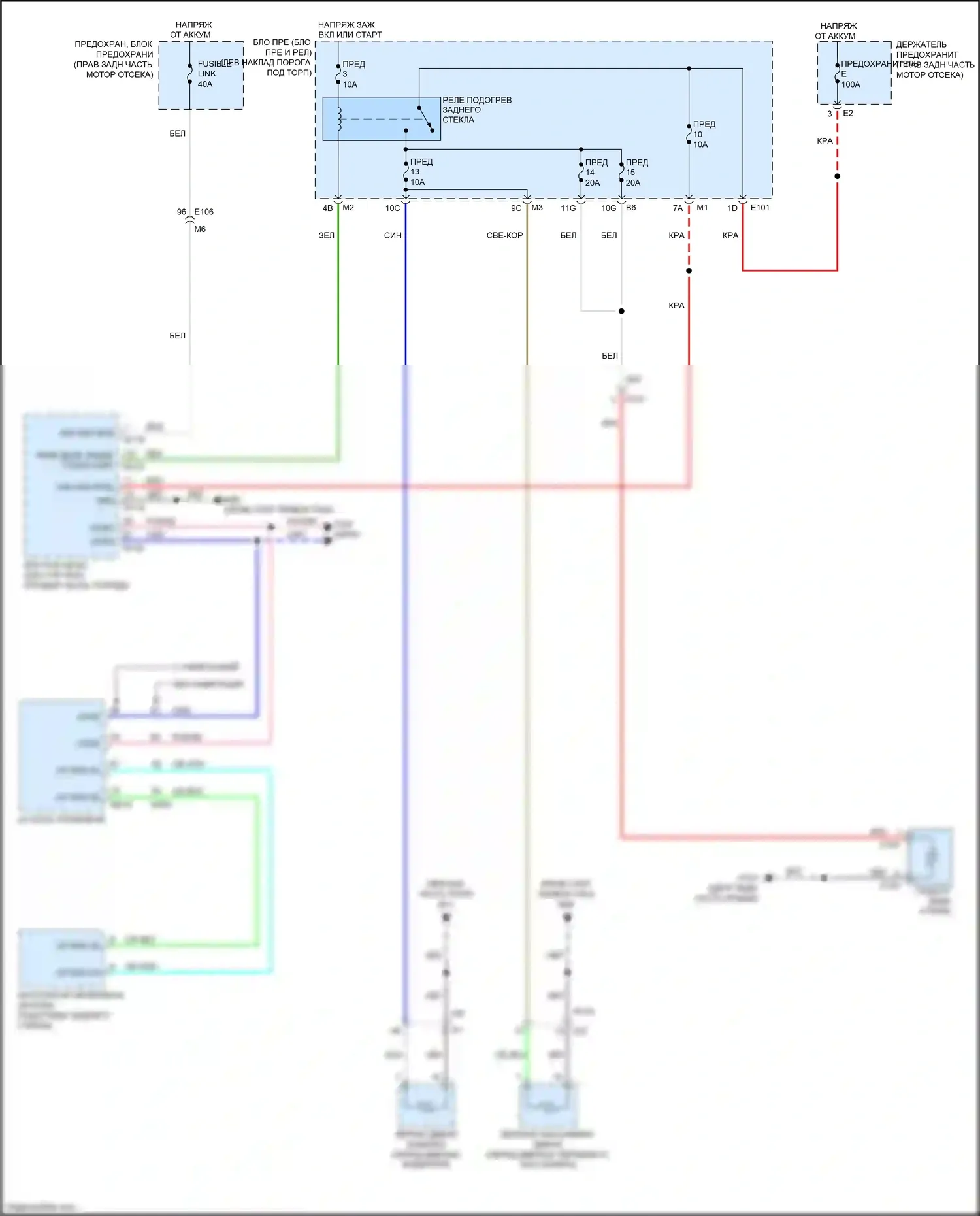 FX50 Infiniti II рестайлинг (2011-2013): Электросхема подогрева стекол 