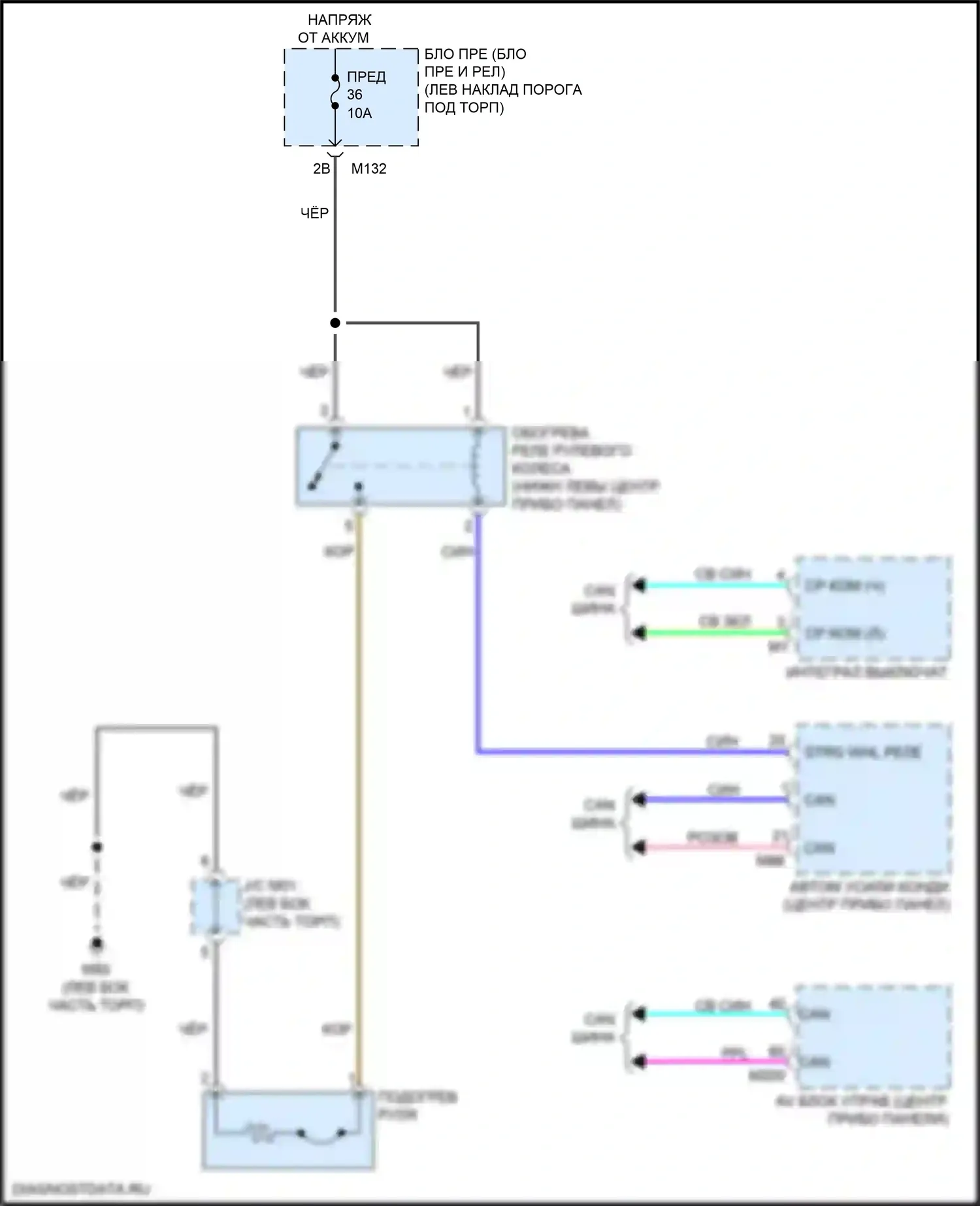 Q50 Infiniti I рестайлинг (2017-2024): Электросхема рулевого колеса с подогревом 