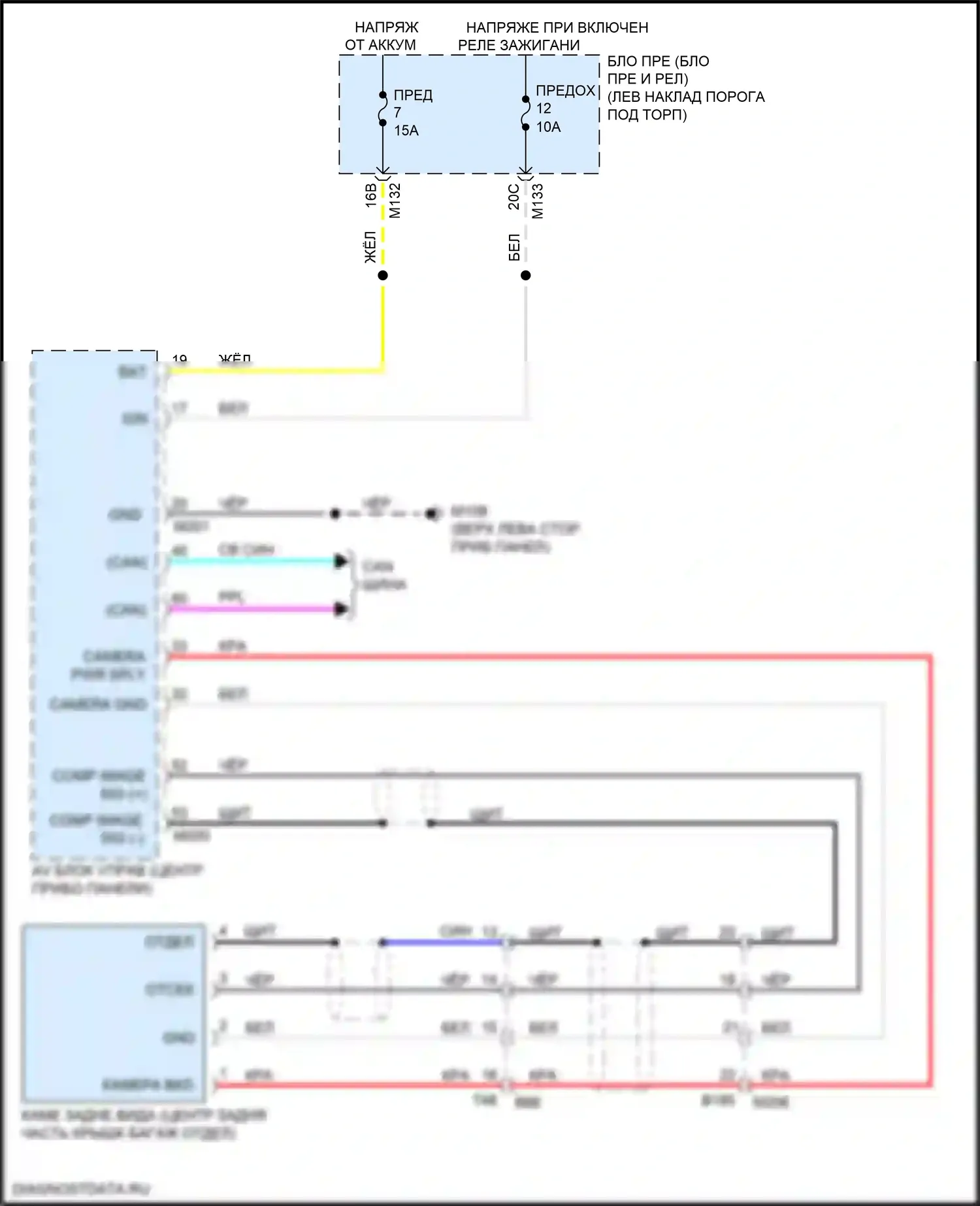 Q50 Infiniti I рестайлинг (2017-2024): Электросхема камеры заднего вида 