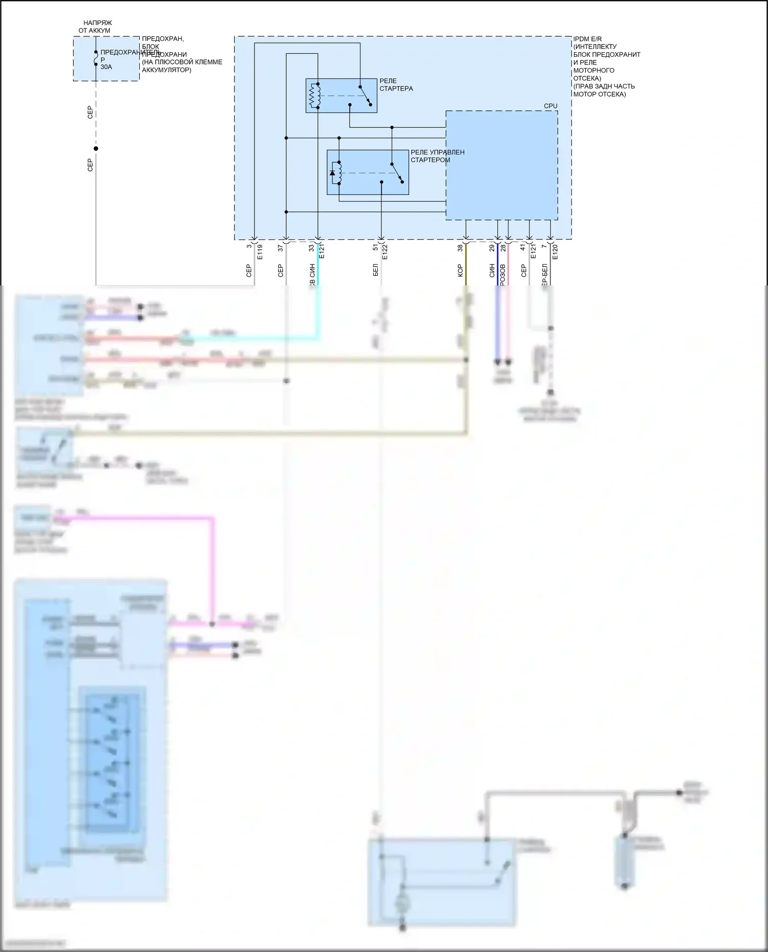 Q50 Infiniti I рестайлинг (2017-2024): Электросхема стартера 