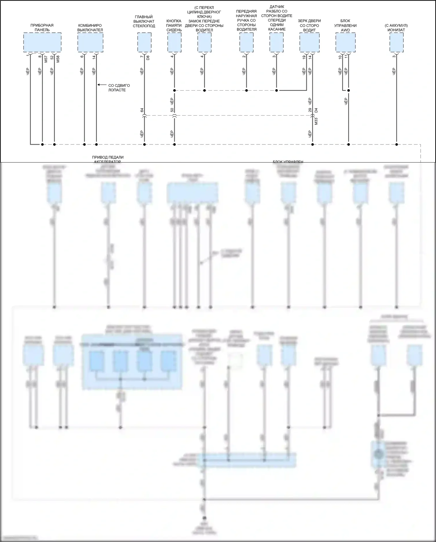 Q50 Infiniti I рестайлинг (2017-2024): Электросхема точек подключения масс (1 из 5) 