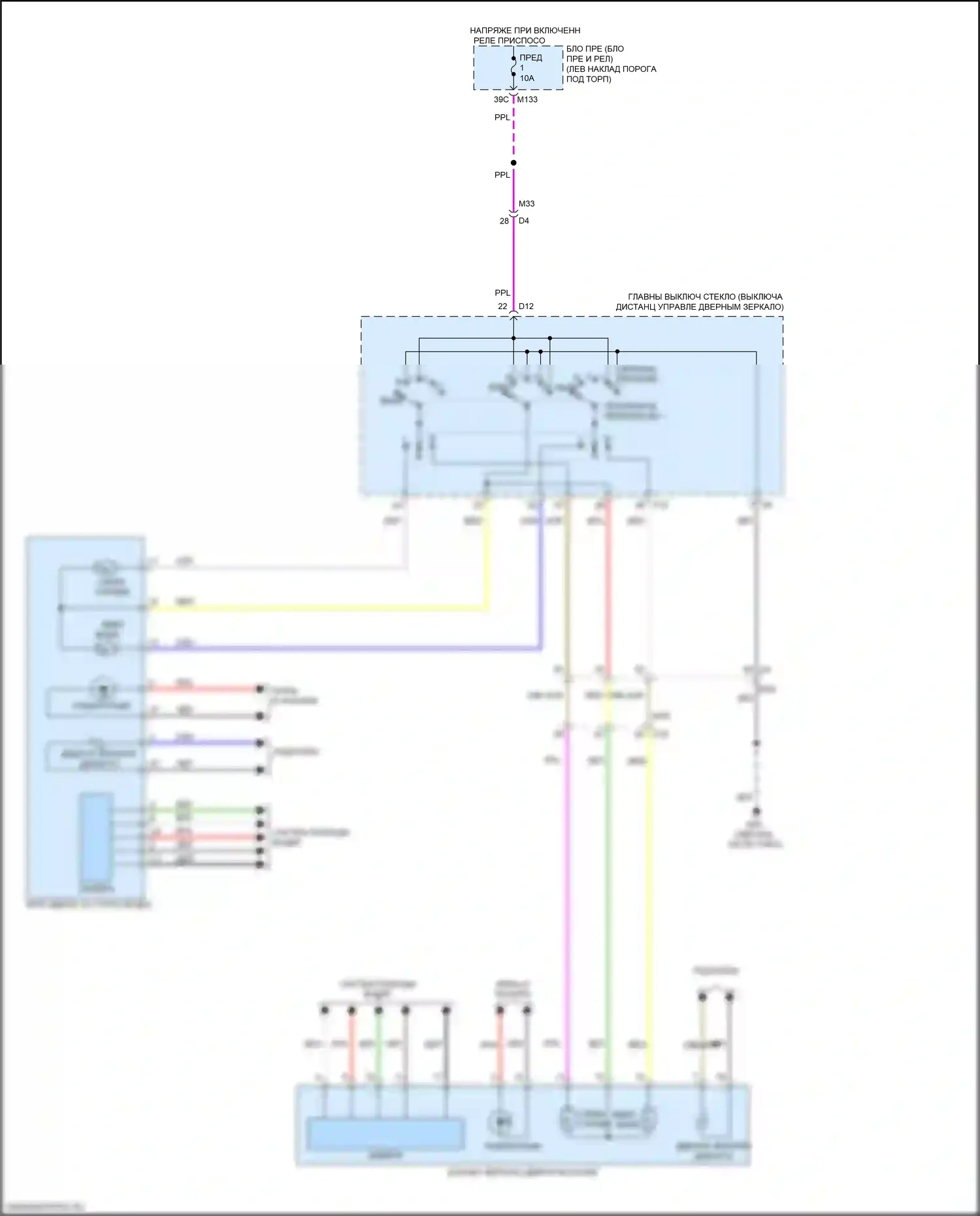Q50 Infiniti I рестайлинг (2017-2024): Электросхема управления зеркалами заднего вида 