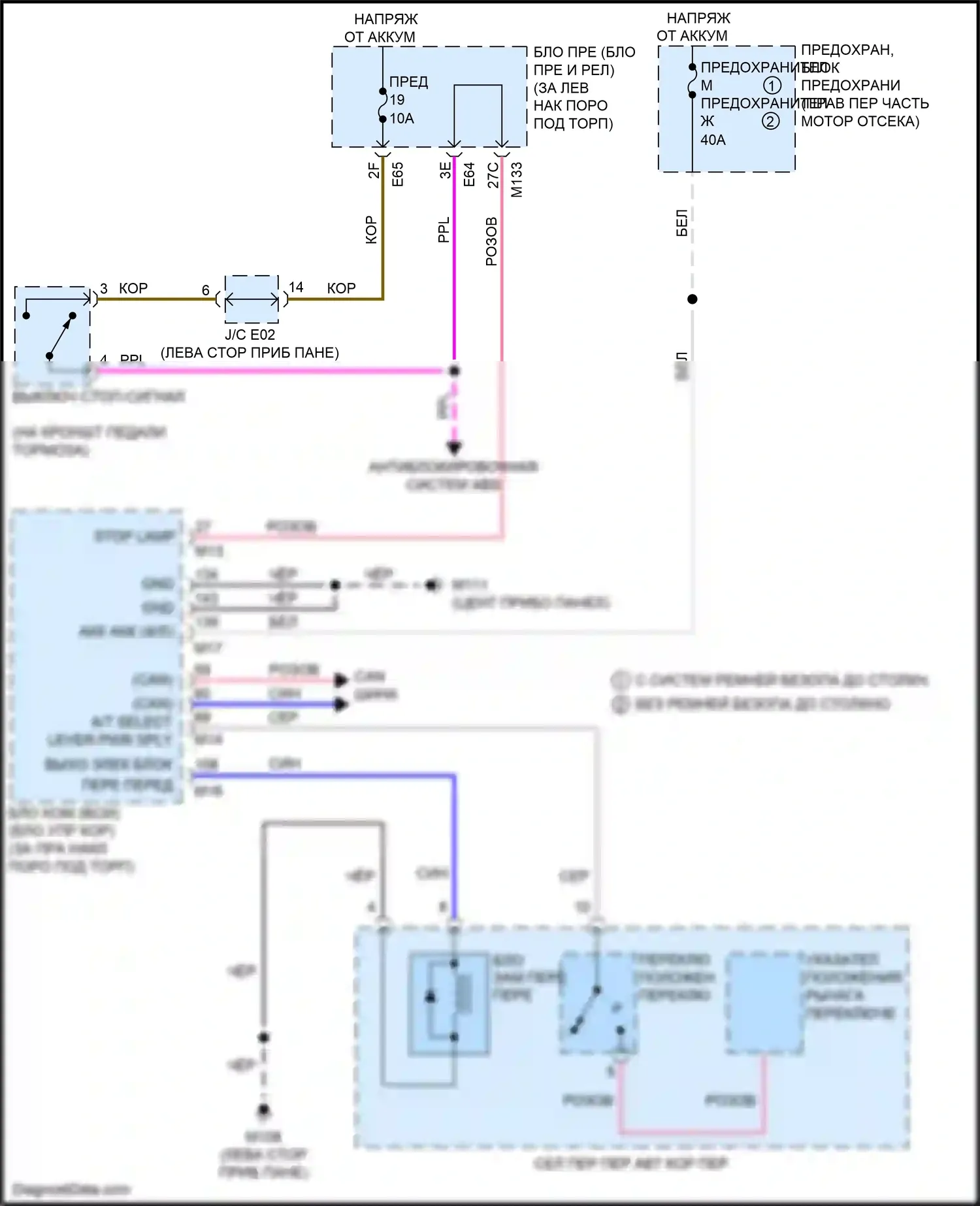 Q60 Infiniti II (2016-2024): Электросхема блокировки селектора 