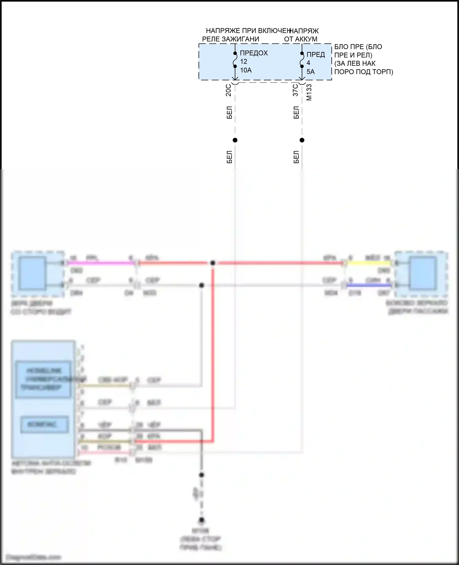Q60 Infiniti II (2016-2024): Auto анти-ослепляя внутри зеркальной электросхемы проводки 