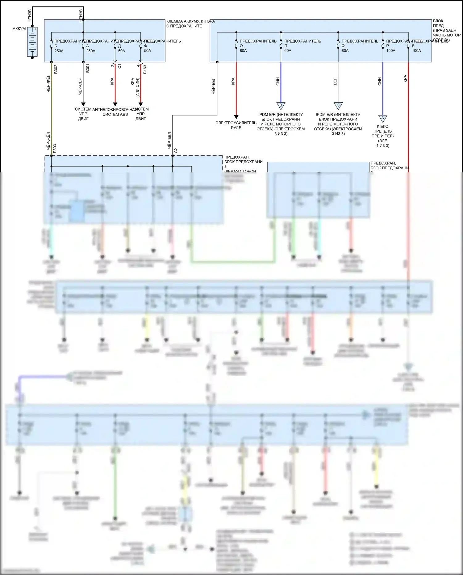 Q70 Infiniti I рестайлинг (2015-2019): Электросхема блока предохранителей реле, гибридного (1 из 3) 