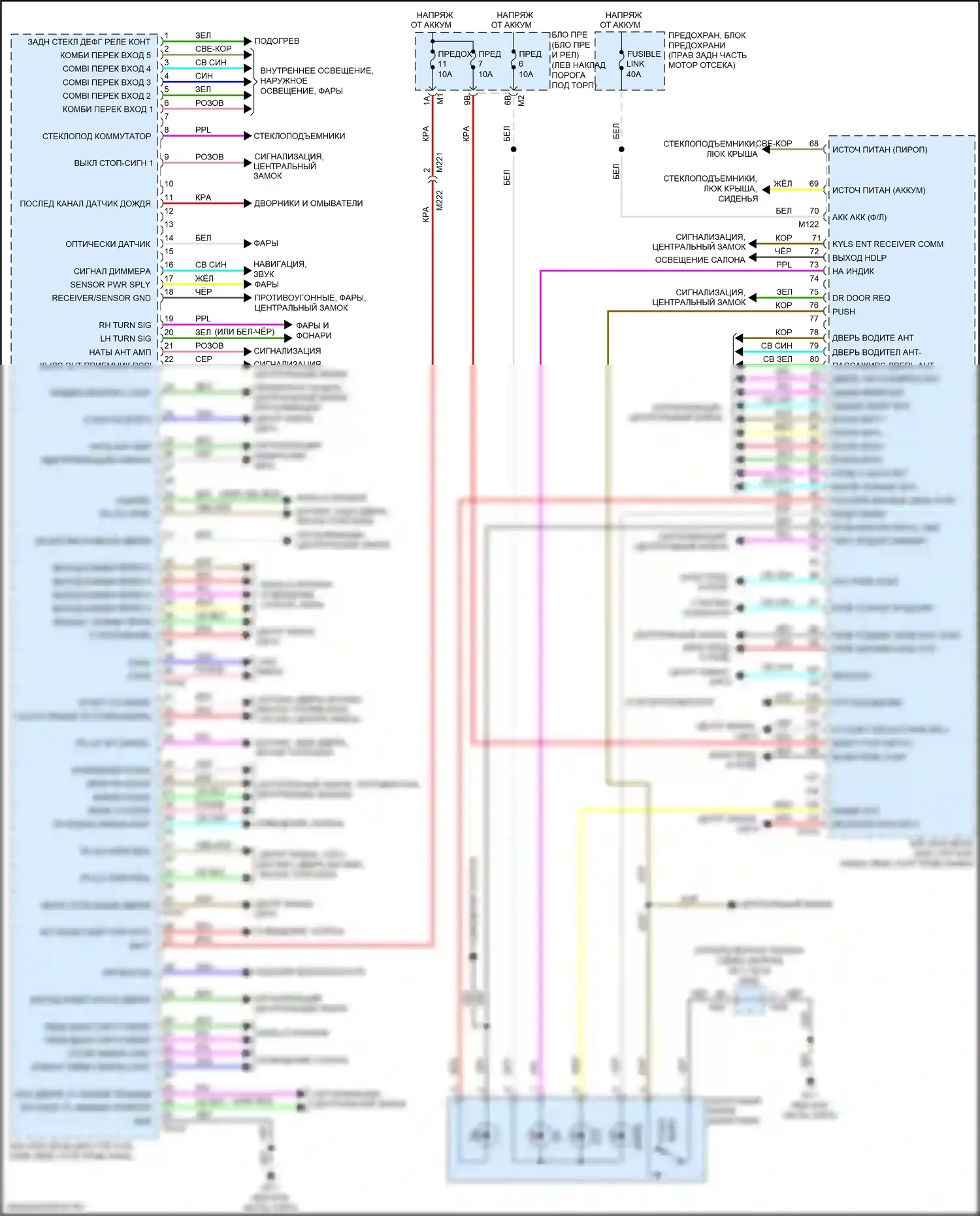 Q70 Infiniti I рестайлинг (2015-2019): Электросхема блоков управления кузовом, гибрид 