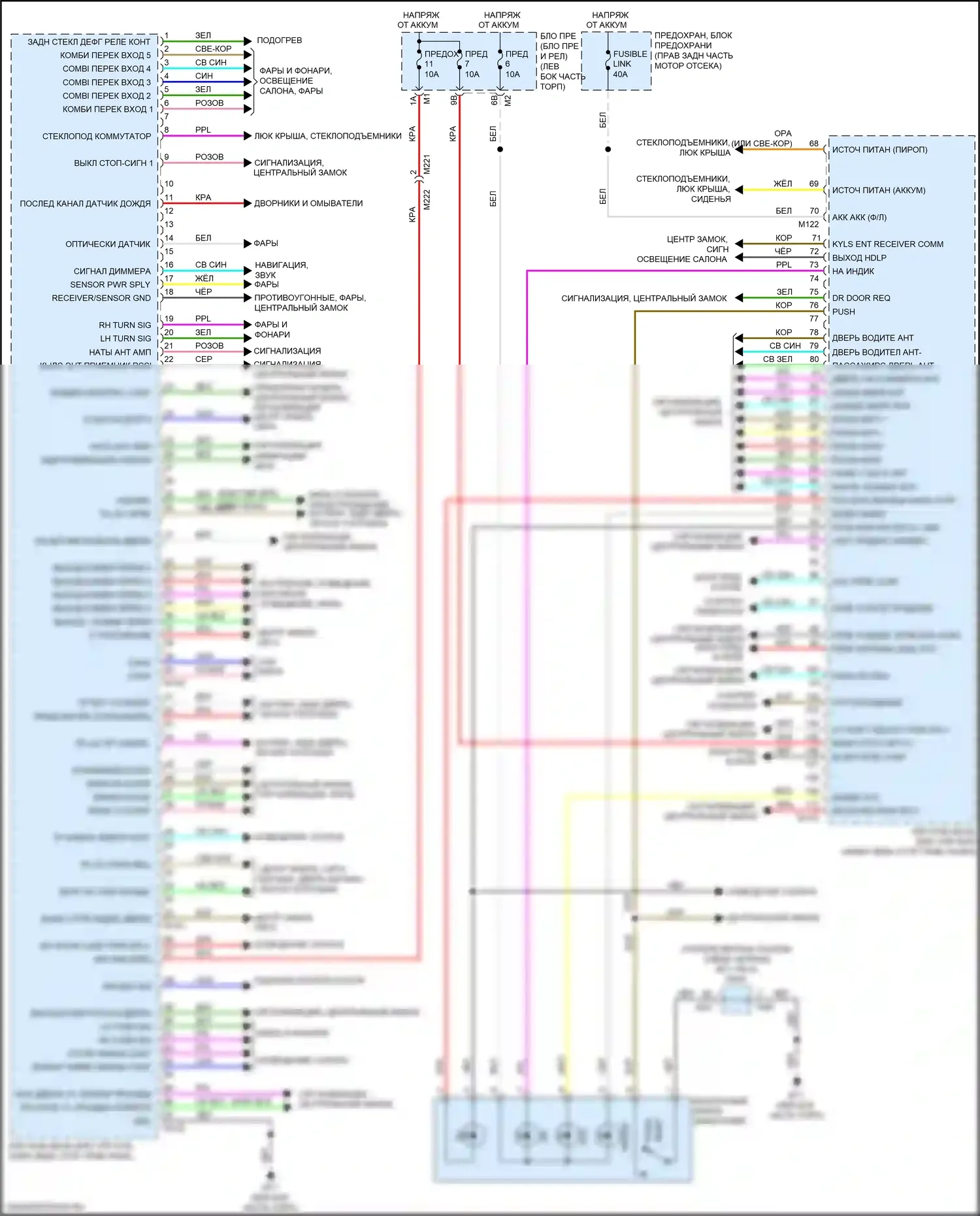 Q70 Infiniti I рестайлинг (2015-2019): Электросхема блоков управления кузовом, кроме гибридных 