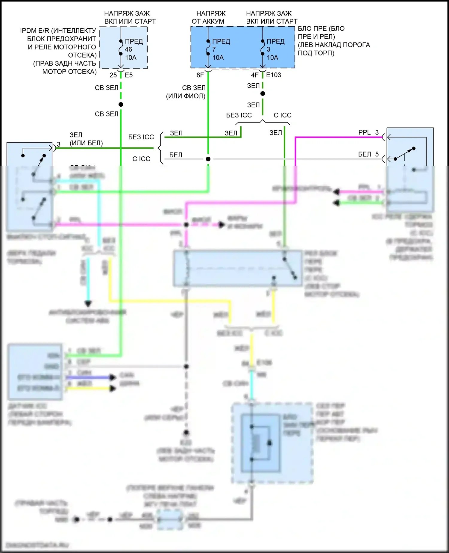 Q70 Infiniti I рестайлинг (2015-2019): Электросхема блокировки селектора, кроме гибридной 