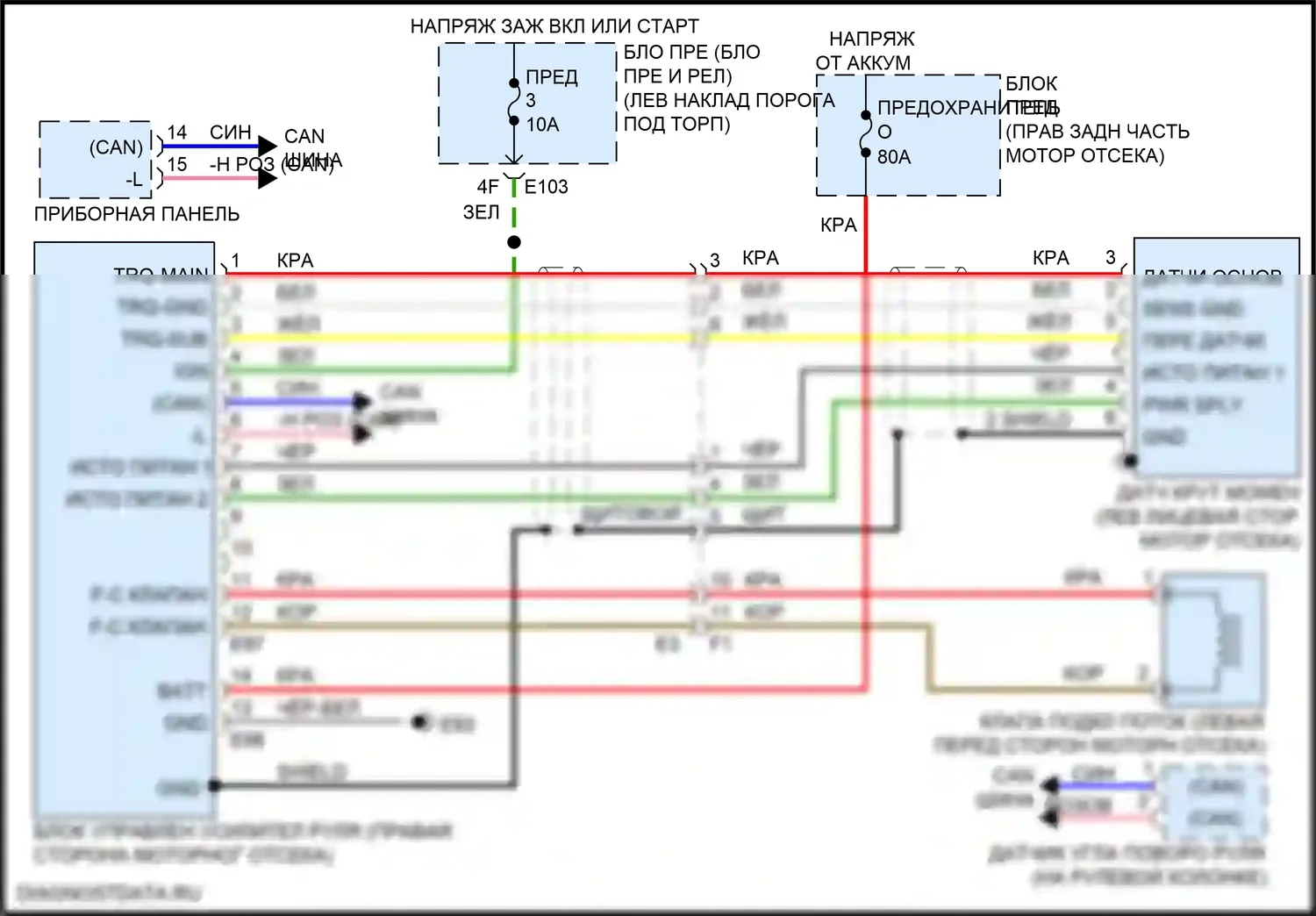 Q70 Infiniti I рестайлинг (2015-2019): Электросхема электроусилителя руля, гибрид 