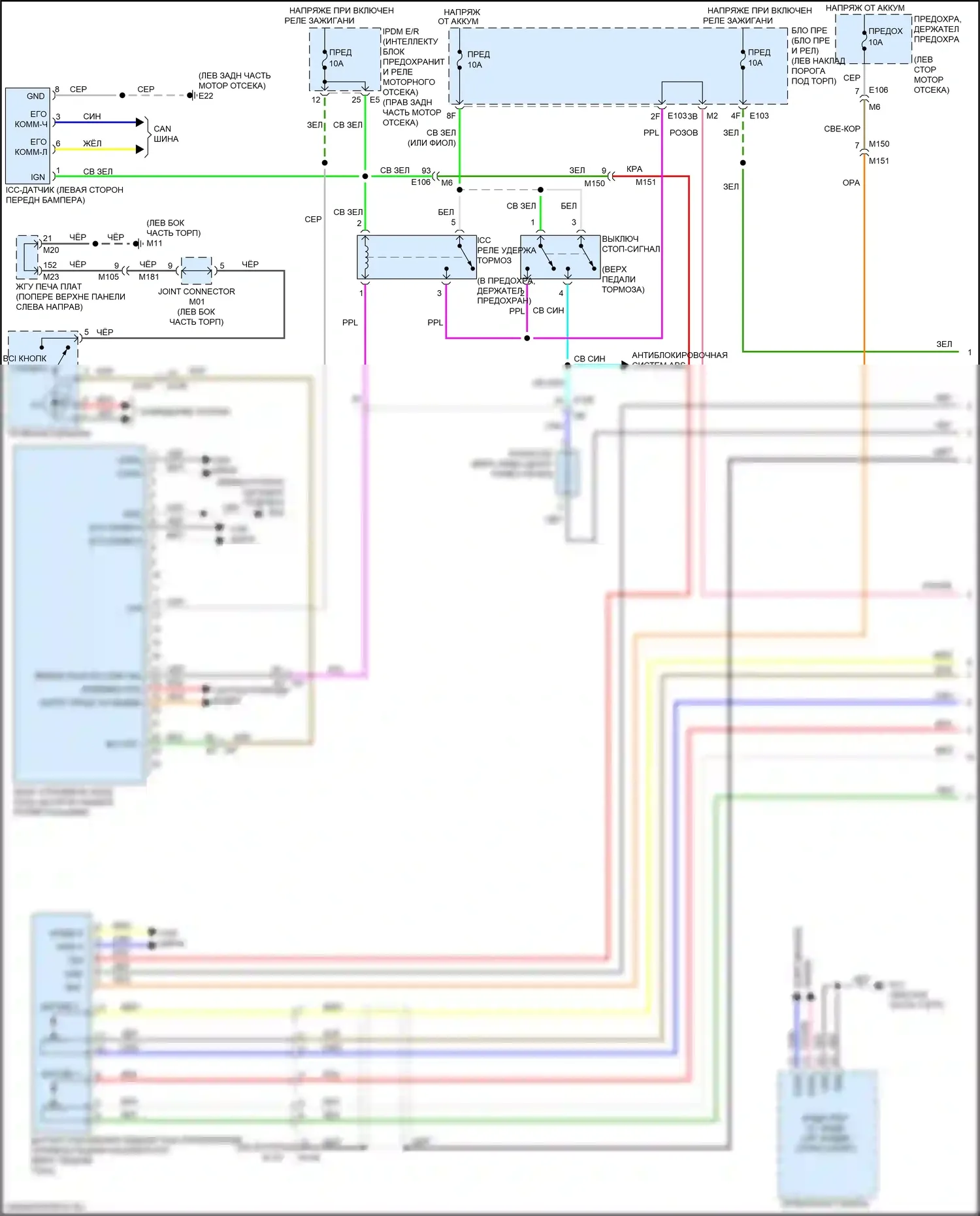 Q70 Infiniti I рестайлинг (2015-2019): Электросхема интеллектуального круиз-контроля, кроме гибридного (1 из 2) 