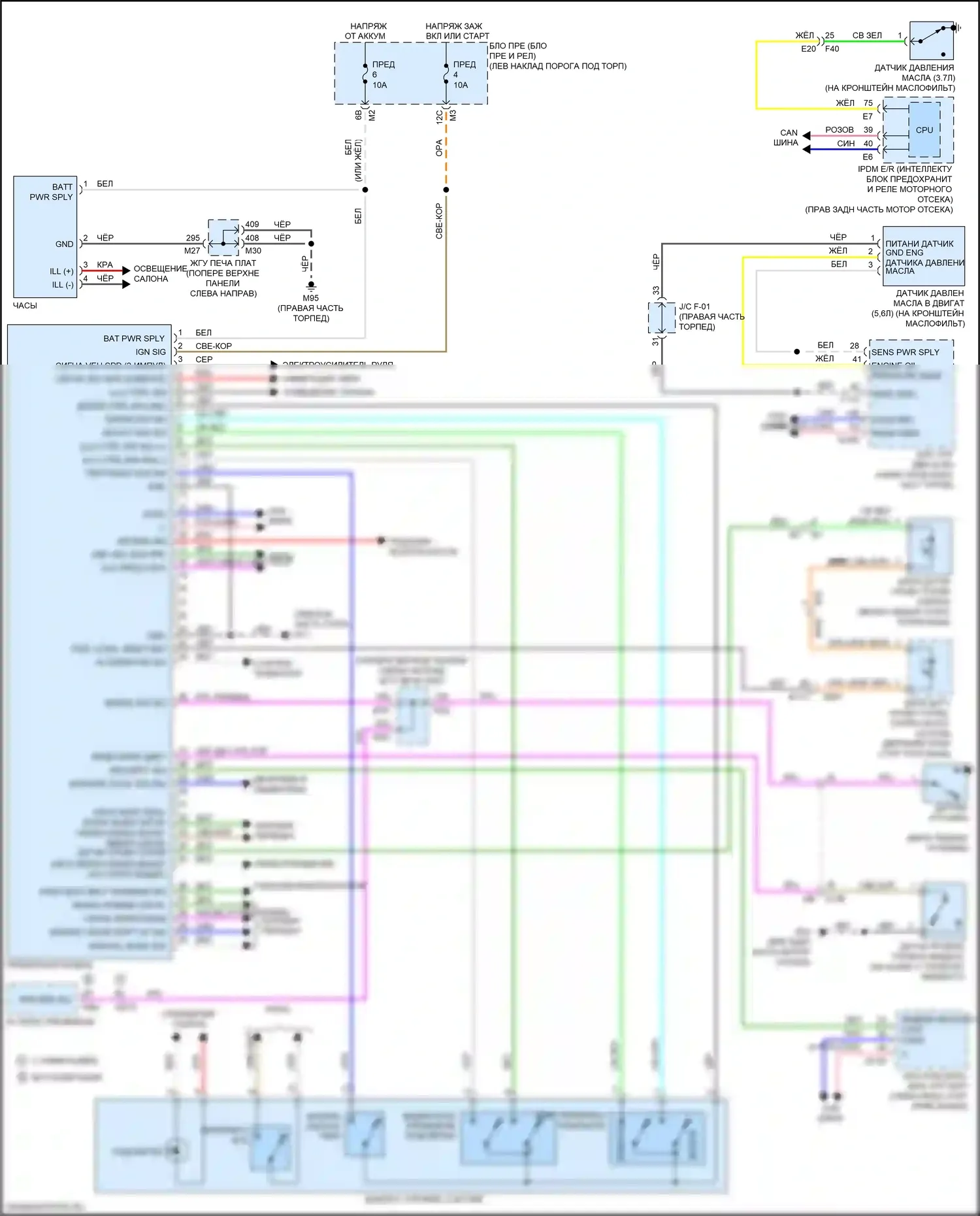 Q70 Infiniti I рестайлинг (2015-2019): Электросхема приборной панели, кроме гибридной 