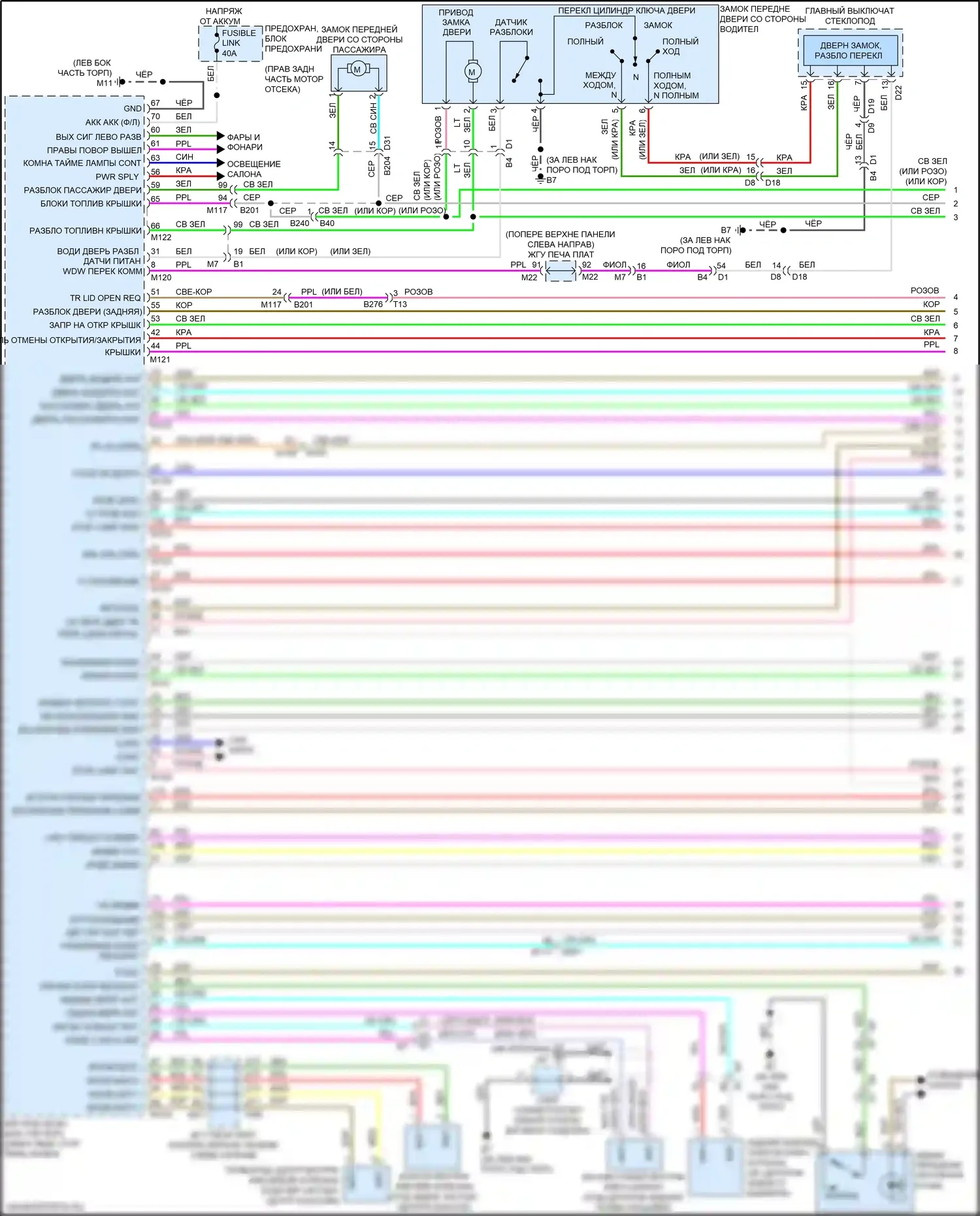 Q70 Infiniti I рестайлинг (2015-2019): Электросхема центрального замка, кроме гибридного (1 из 4) 