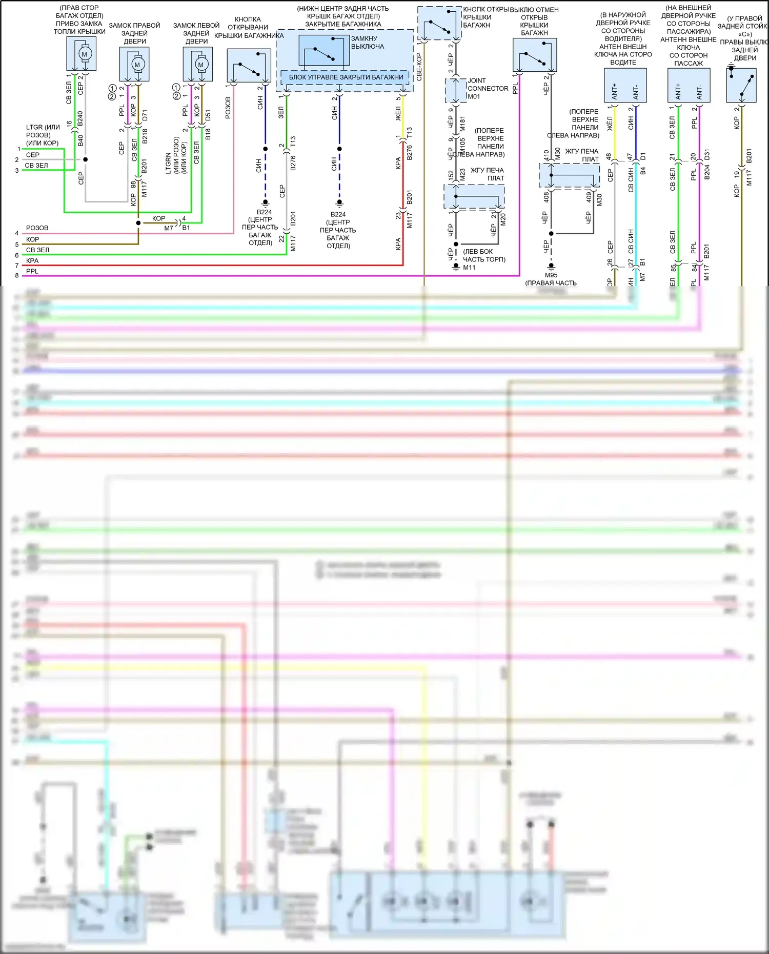 Q70 Infiniti I рестайлинг (2015-2019): Электросхема центрального замка, кроме гибридного (2 из 4) 