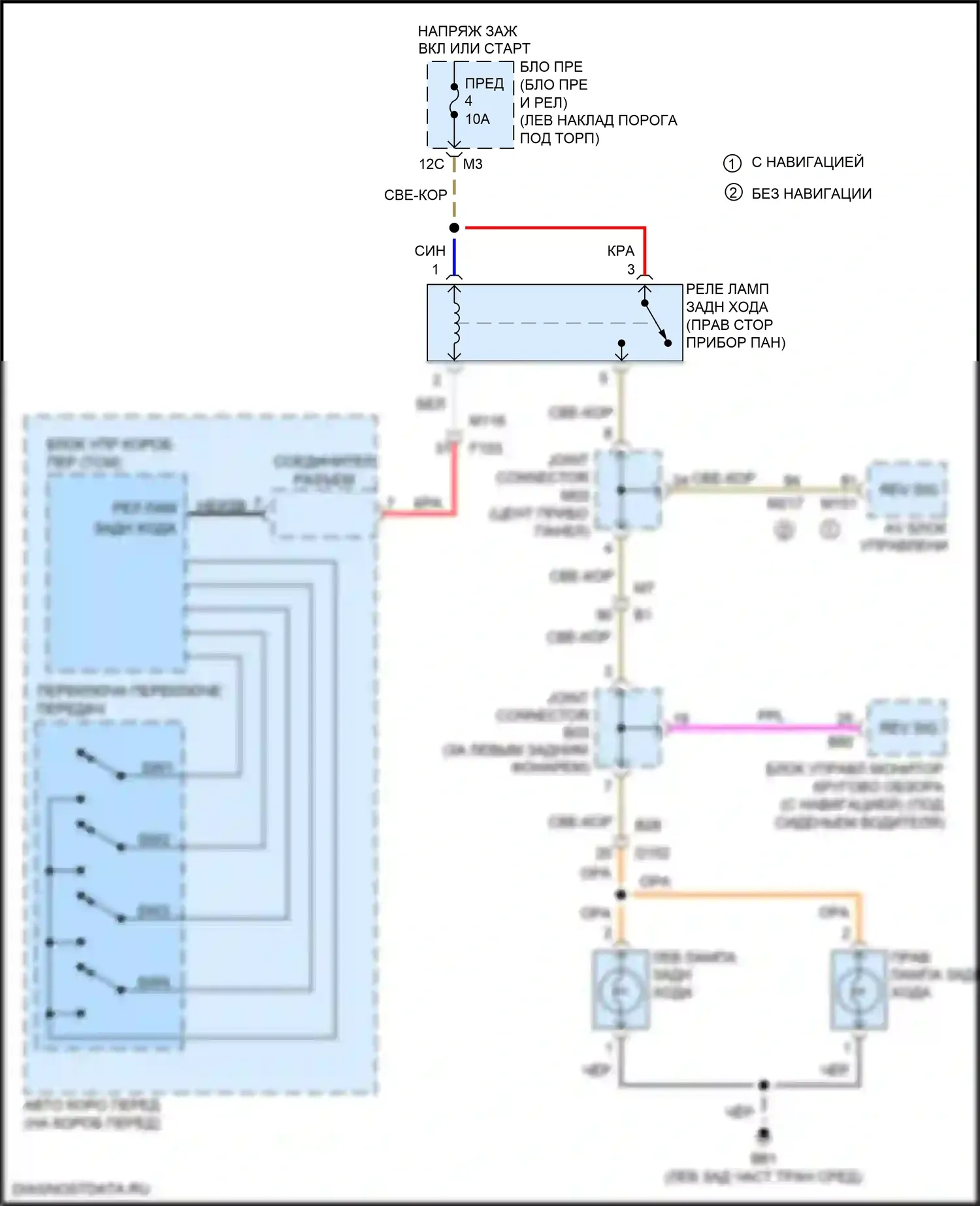 QX50 Infiniti I рестайлинг (2015-2017): Электросхема фонарей заднего хода 