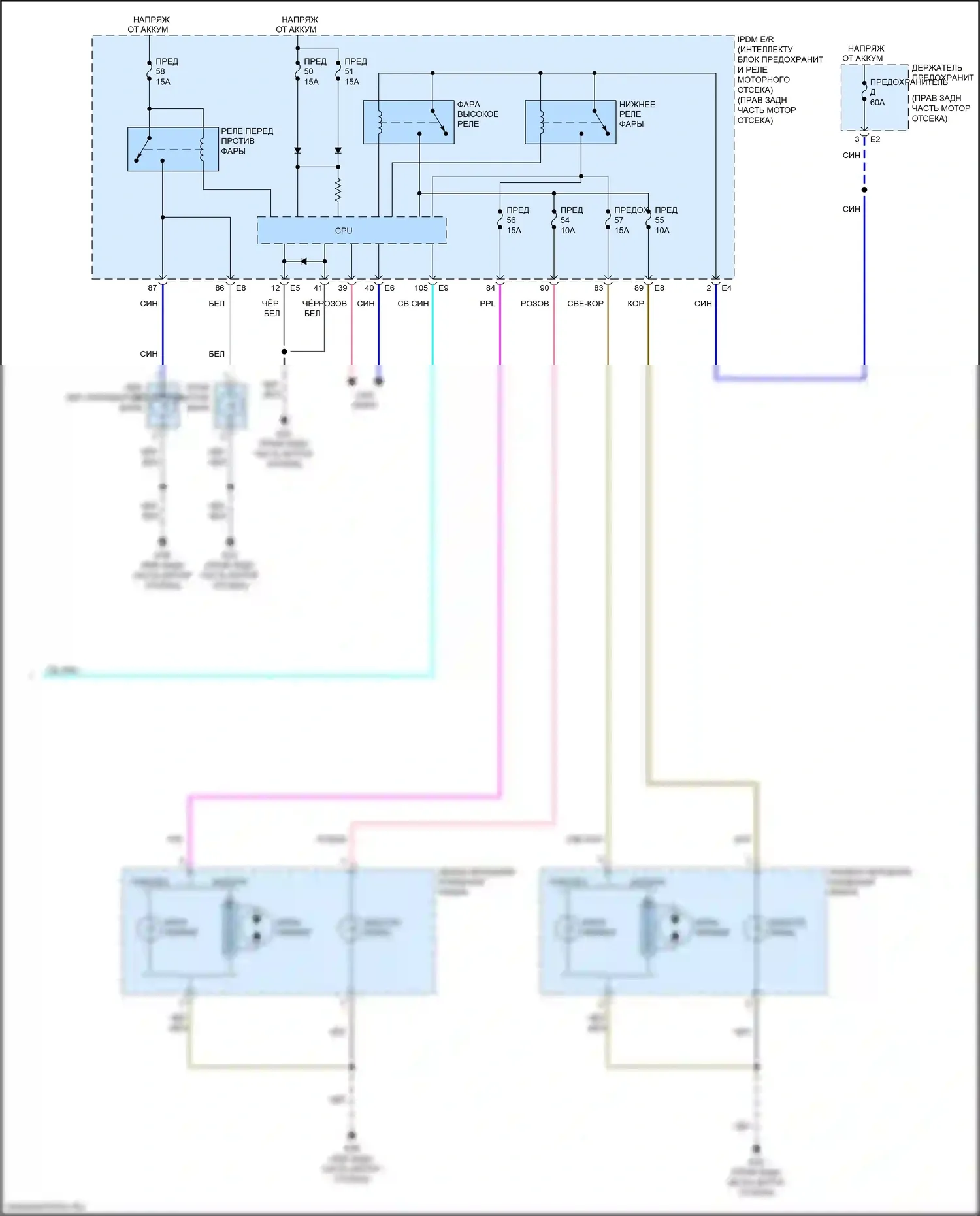 QX50 Infiniti I рестайлинг (2015-2017): Электросхема фар (2 из 2) 