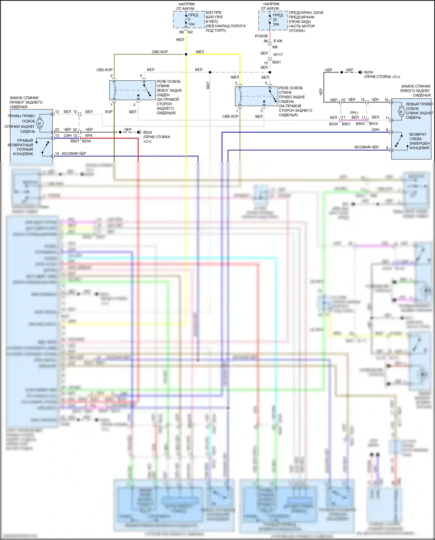 QX50 Infiniti I рестайлинг (2015-2017): Электросхема возврата питания спинки заднего сиденья 