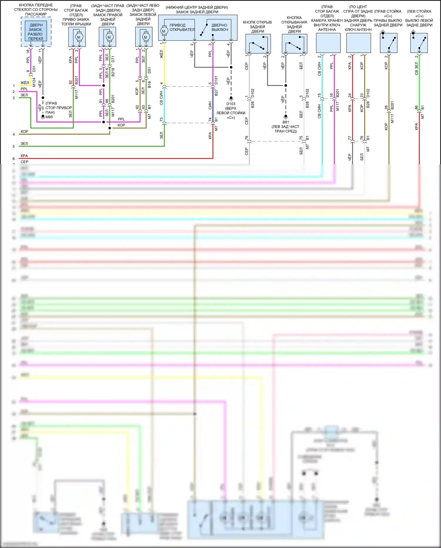 QX50 Infiniti I рестайлинг (2015-2017): Электросхема центрального замка (2 из 4) 