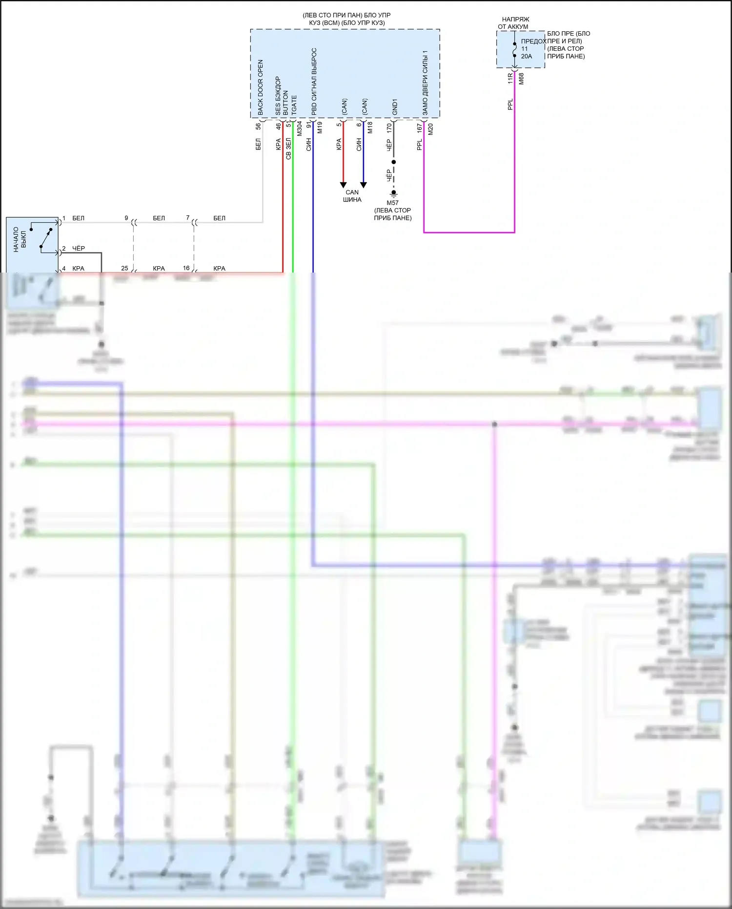 QX50 Infiniti II (2017-2024): Электросхема автоматической задней двери (2 из 2) 