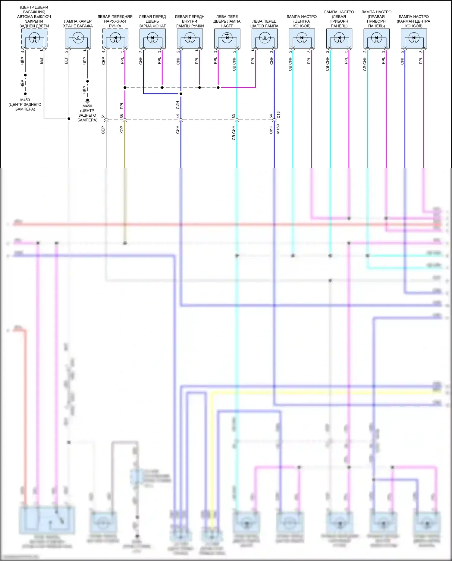 QX50 Infiniti II (2017-2024): Электросхема освещения салона, с внутренним окружающим освещением (2 из 4) 