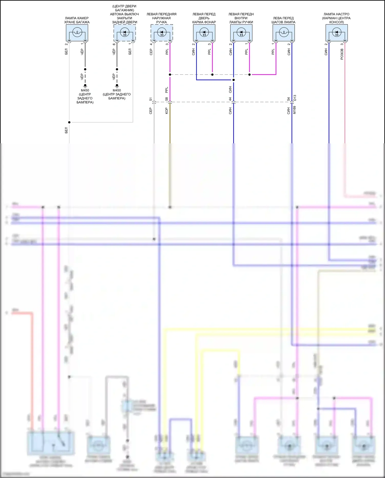 QX55 Infiniti I (2020-2024): Электросхема освещения салона, без внутреннего окружающего освещения (2 из 4) 