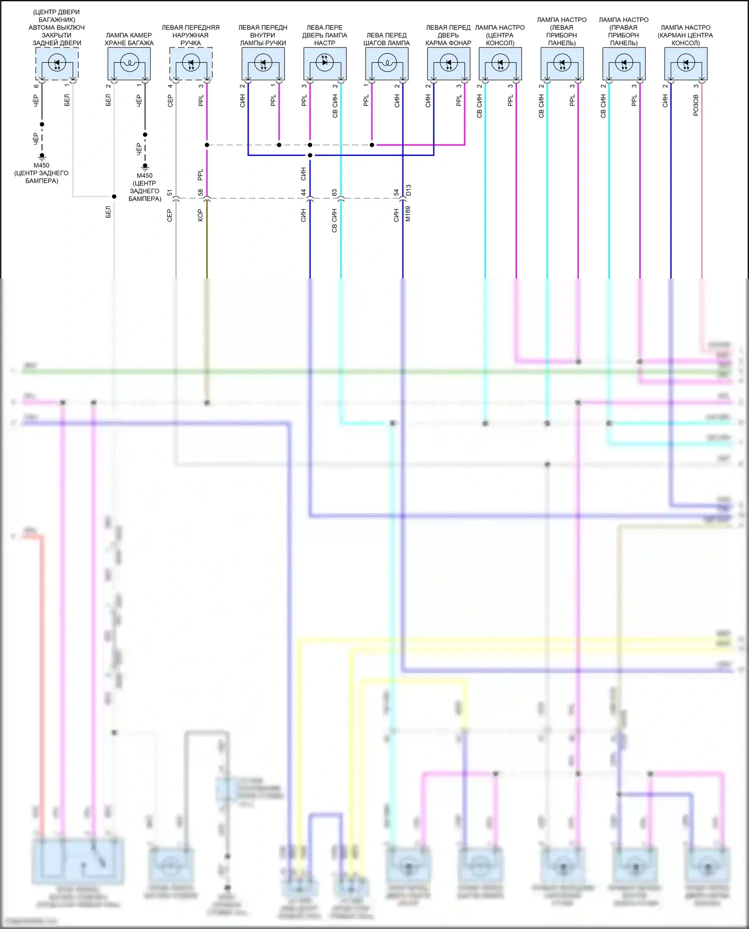 QX55 Infiniti I (2020-2024): Электросхема освещения салона, с внутренним окружающим освещением (2 из 4) 