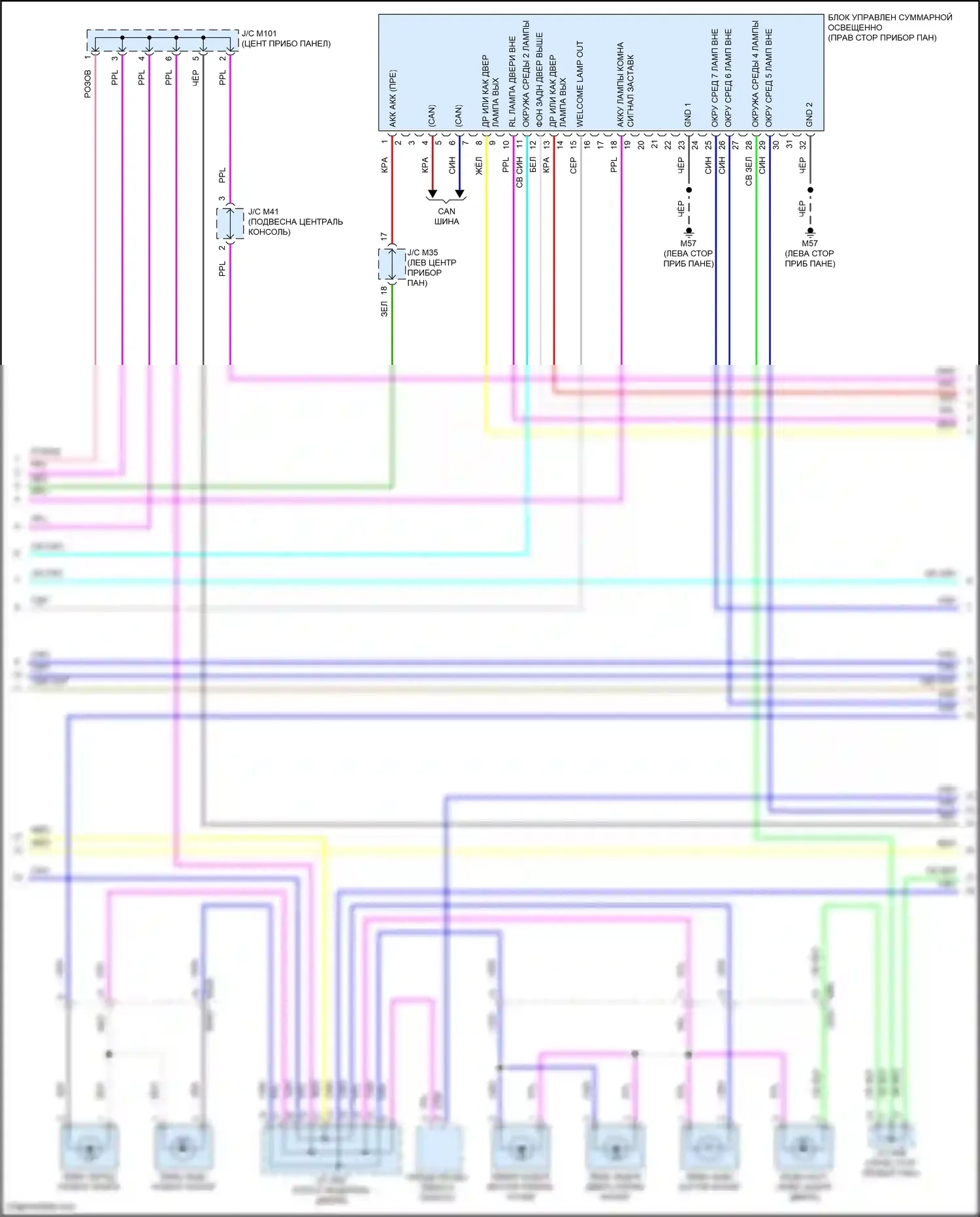 QX55 Infiniti I (2020-2024): Электросхема освещения салона, с внутренним окружающим освещением (3 из 4) 