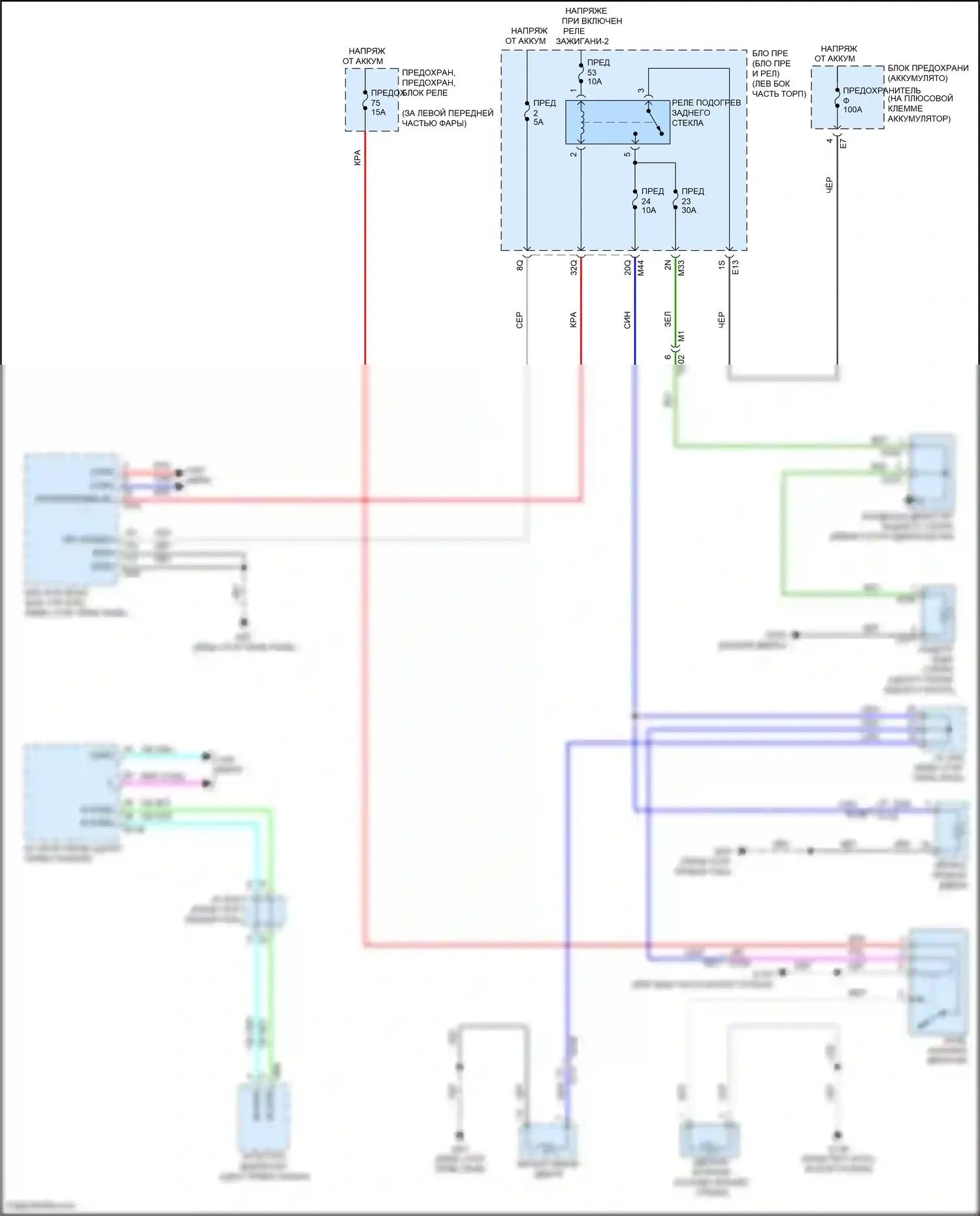 QX55 Infiniti I (2020-2024): Электросхема подогрева стекол 