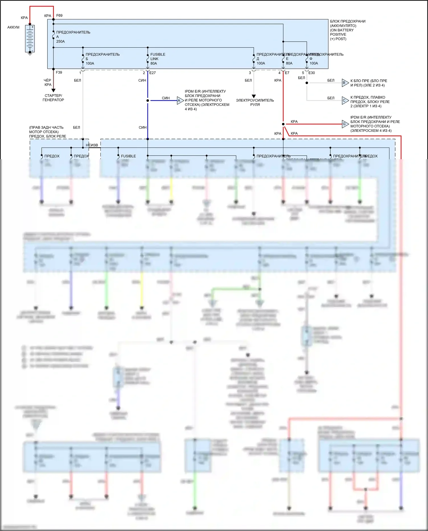QX60 Infiniti I рестайлинг (2016-2021): Электросхема блока предохранителей реле, кроме гибридного (1 из 4) 