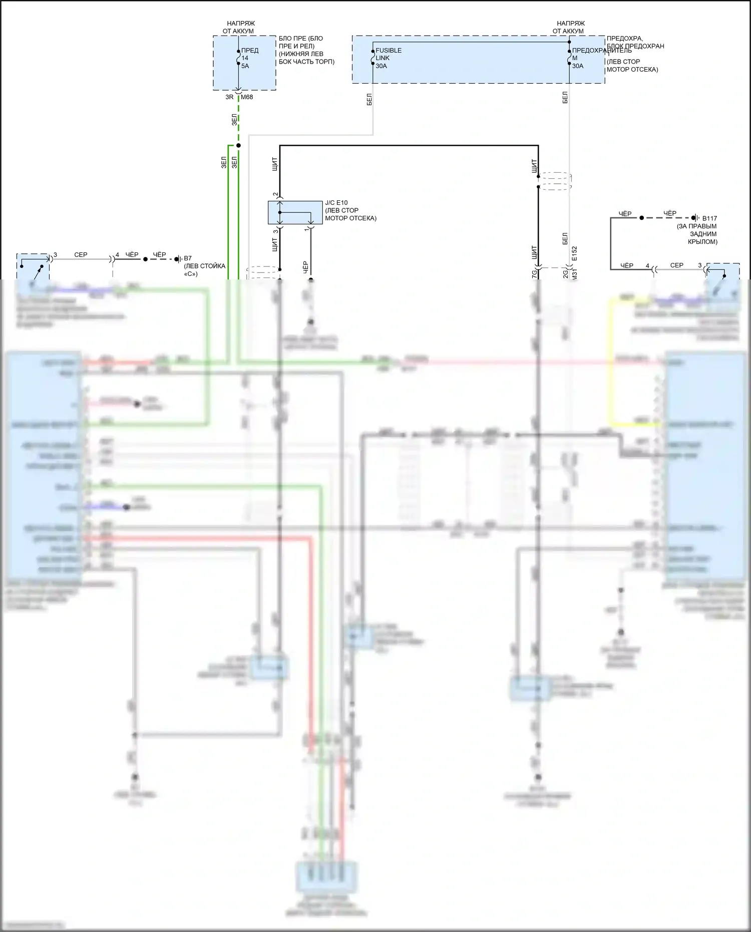 QX60 Infiniti I рестайлинг (2016-2021): Электросхема подушек безопасности, за исключением гибридных 