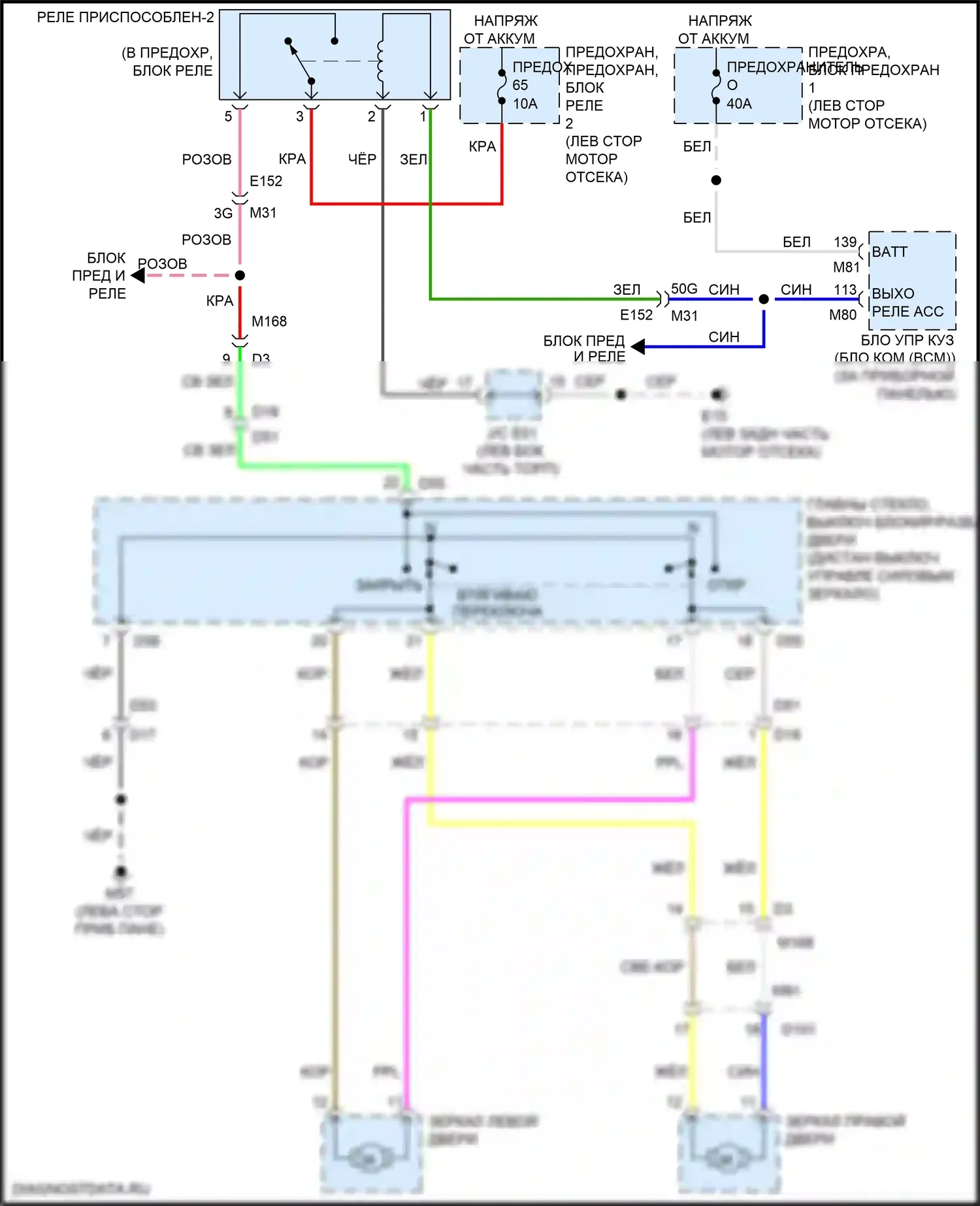 QX60 Infiniti I рестайлинг (2016-2021): Электросхема складных зеркал, без памяти 