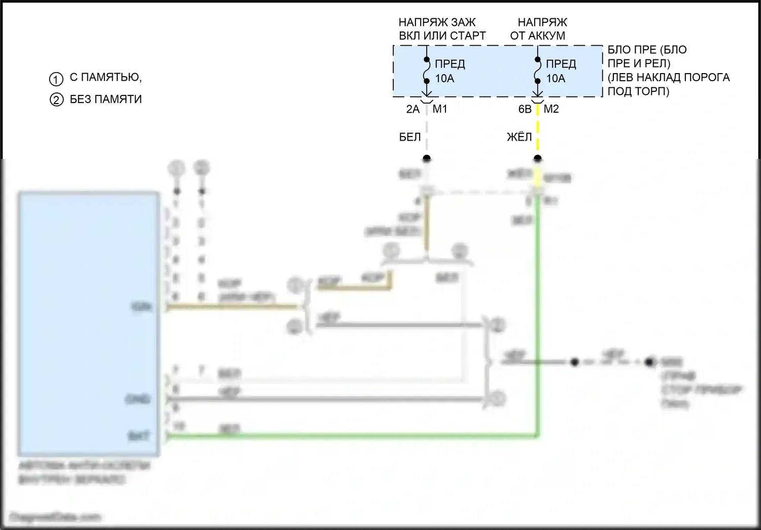QX60 Infiniti I (2013-2016): Электросхема складных зеркал, без памяти 